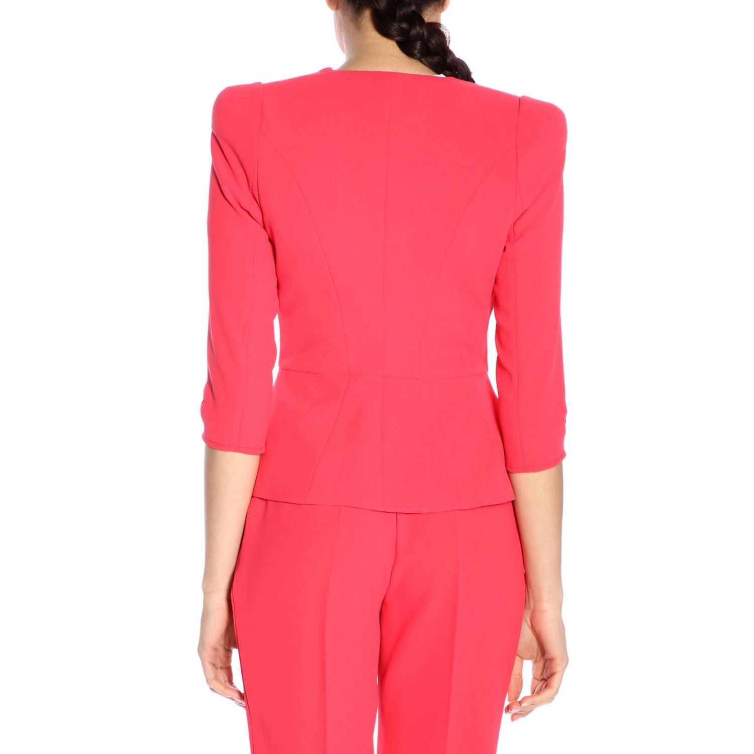 Elisabetta Franchi Outlet: Giacca con maniche a 3/4 e stelle traforate -  Fuxia | Giacca Elisabetta Franchi GI121 91E2 GIGLIO.COM