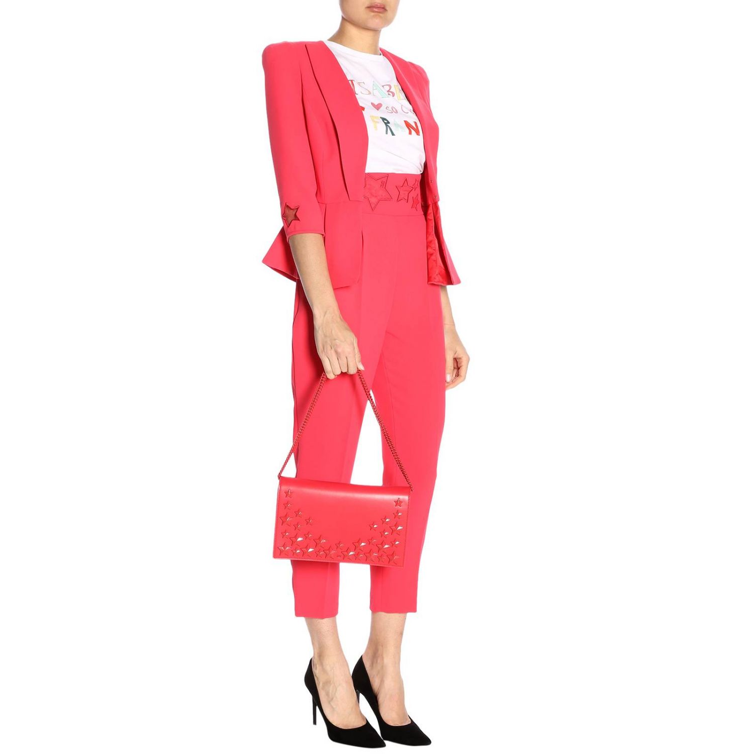 Elisabetta Franchi Outlet: Giacca con maniche a 3/4 e stelle traforate -  Fuxia | Giacca Elisabetta Franchi GI121 91E2 GIGLIO.COM