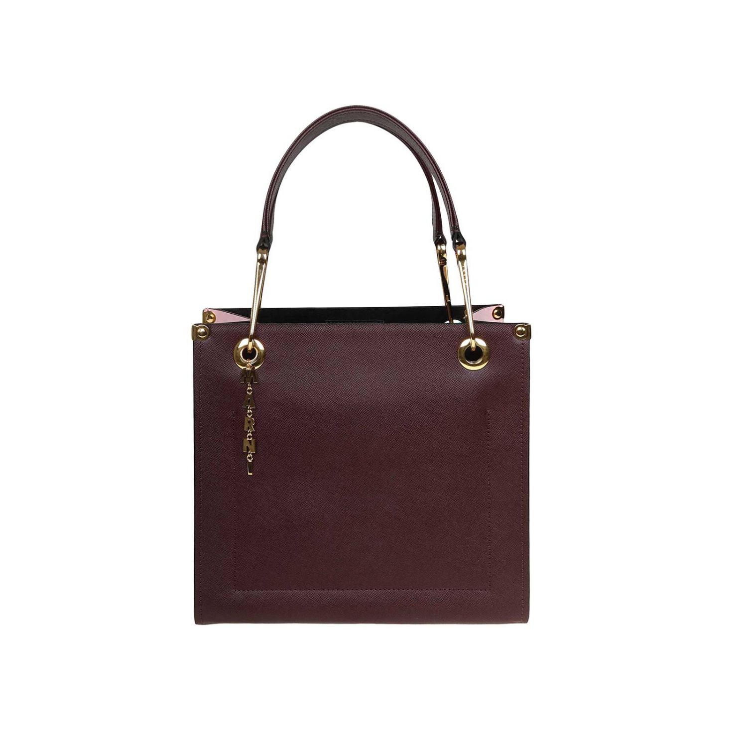 Marni Outlet: tote bag in bicolor leather with double handles - Wine ...