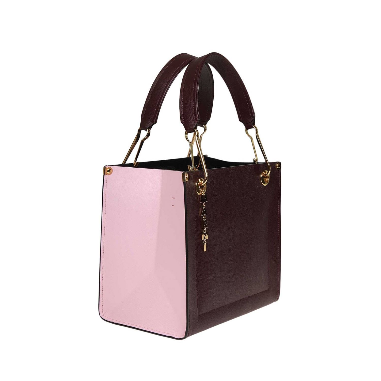 Marni Outlet: tote bag in bicolor leather with double handles - Wine
