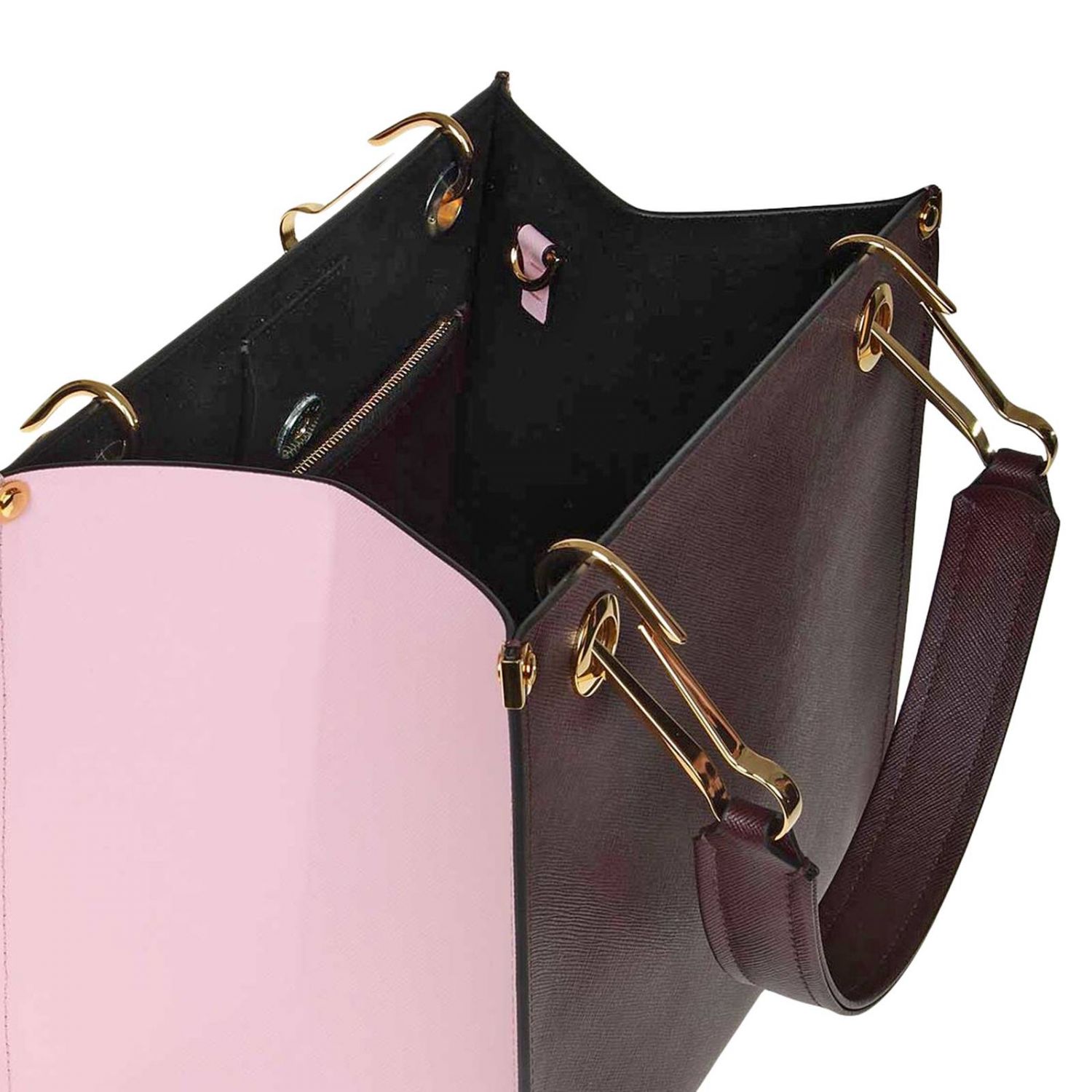 Marni Outlet: tote bag in bicolor leather with double handles - Wine ...