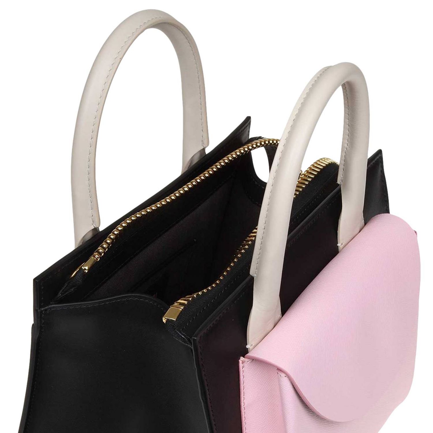 Marni Law tote bag in tricolor leather with external pocket and shoulder  strap
