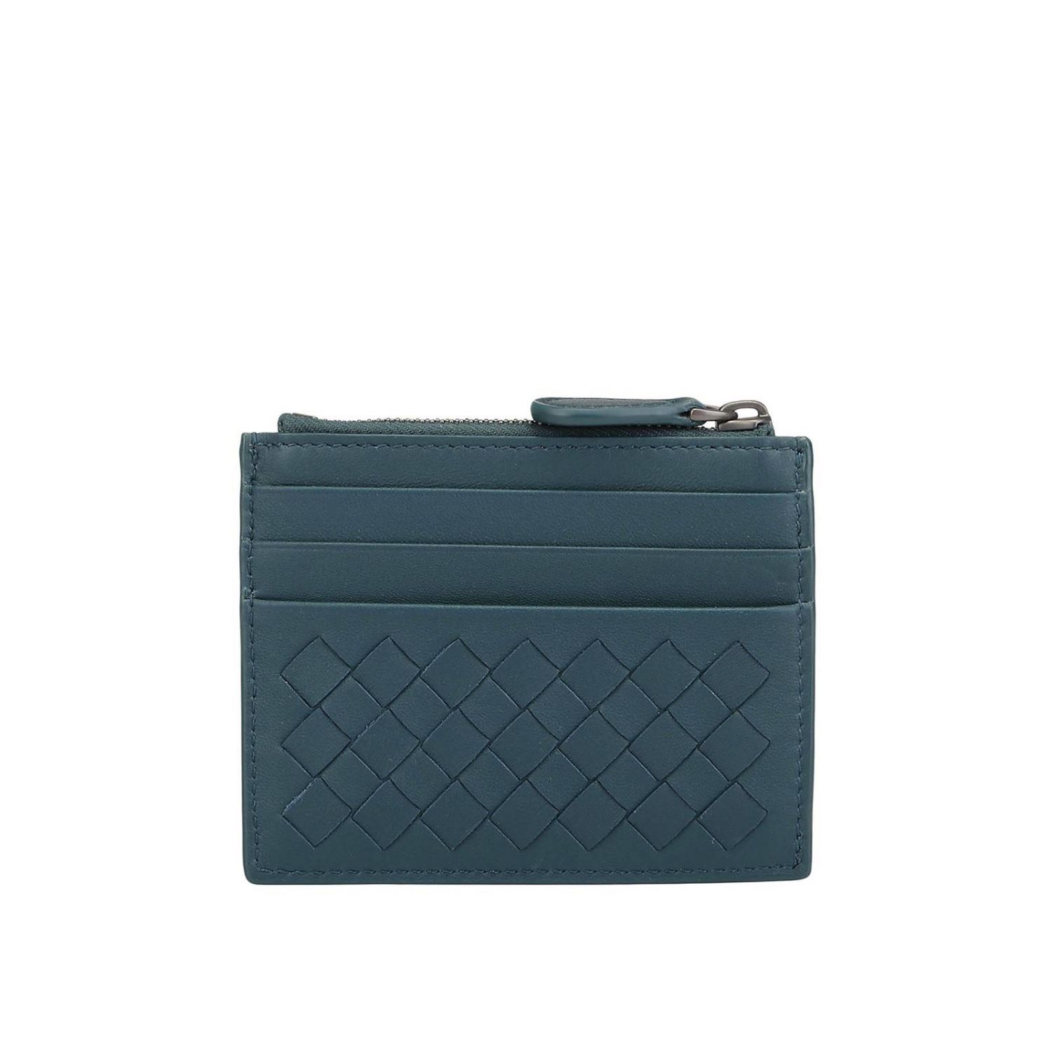 Bottega Veneta Outlet: credit card holder in woven leather - Petroleum ...