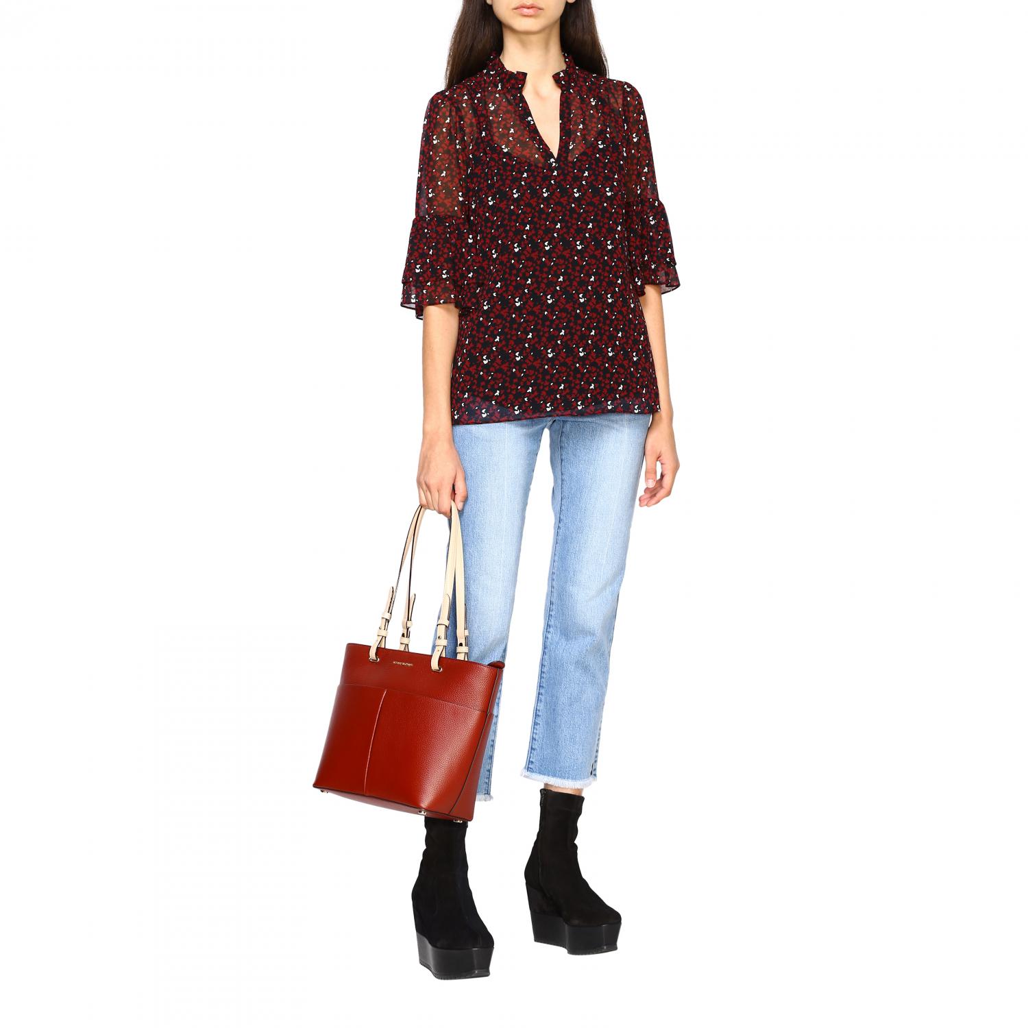 Michael Michael Kors Outlet: Borsa Bedford shopping bag media in pelle  martellata con logo - Bordeaux | Borse A Tracolla Michael Michael Kors  30S9GBFT2L GIGLIO.COM