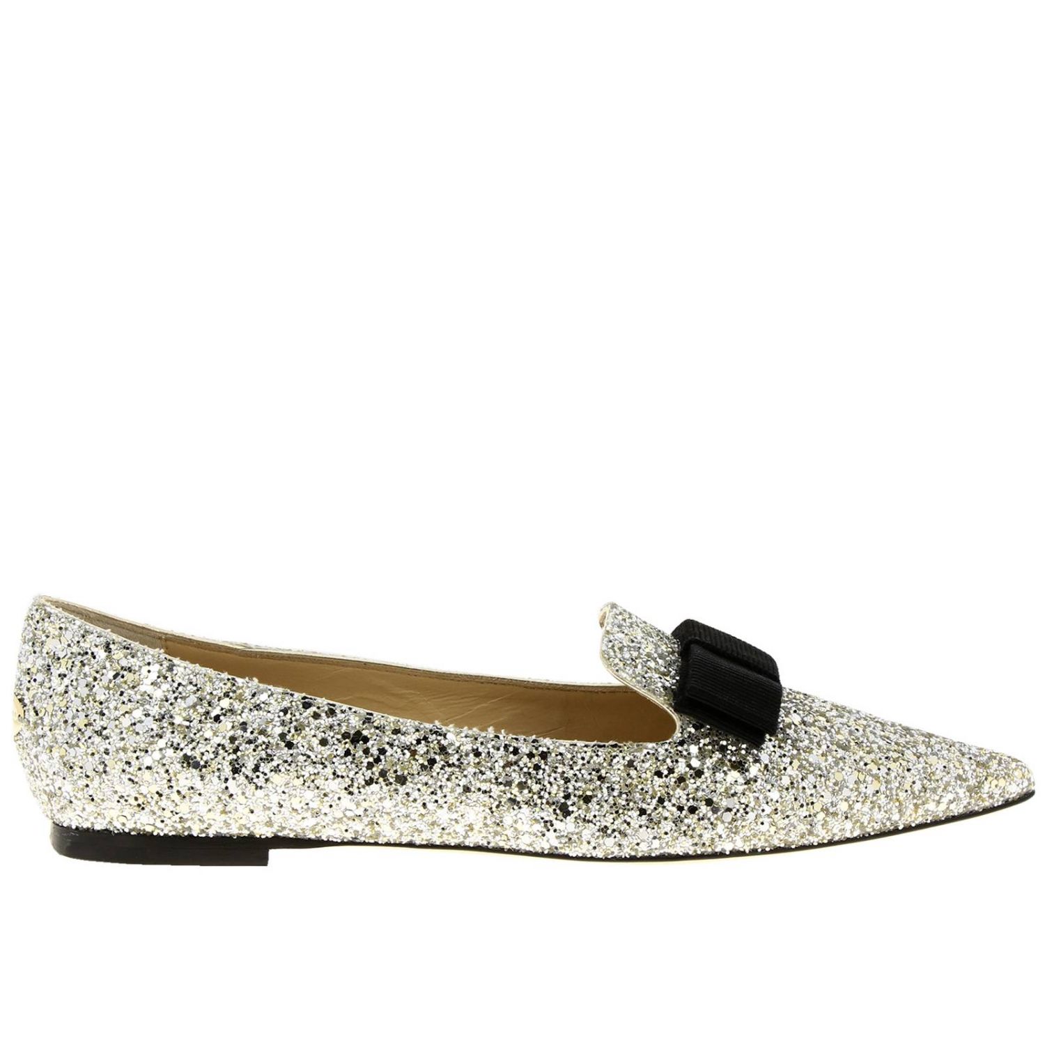 Jimmy Choo Outlet: glitter gala ballerina with bow - Silver | Ballet ...