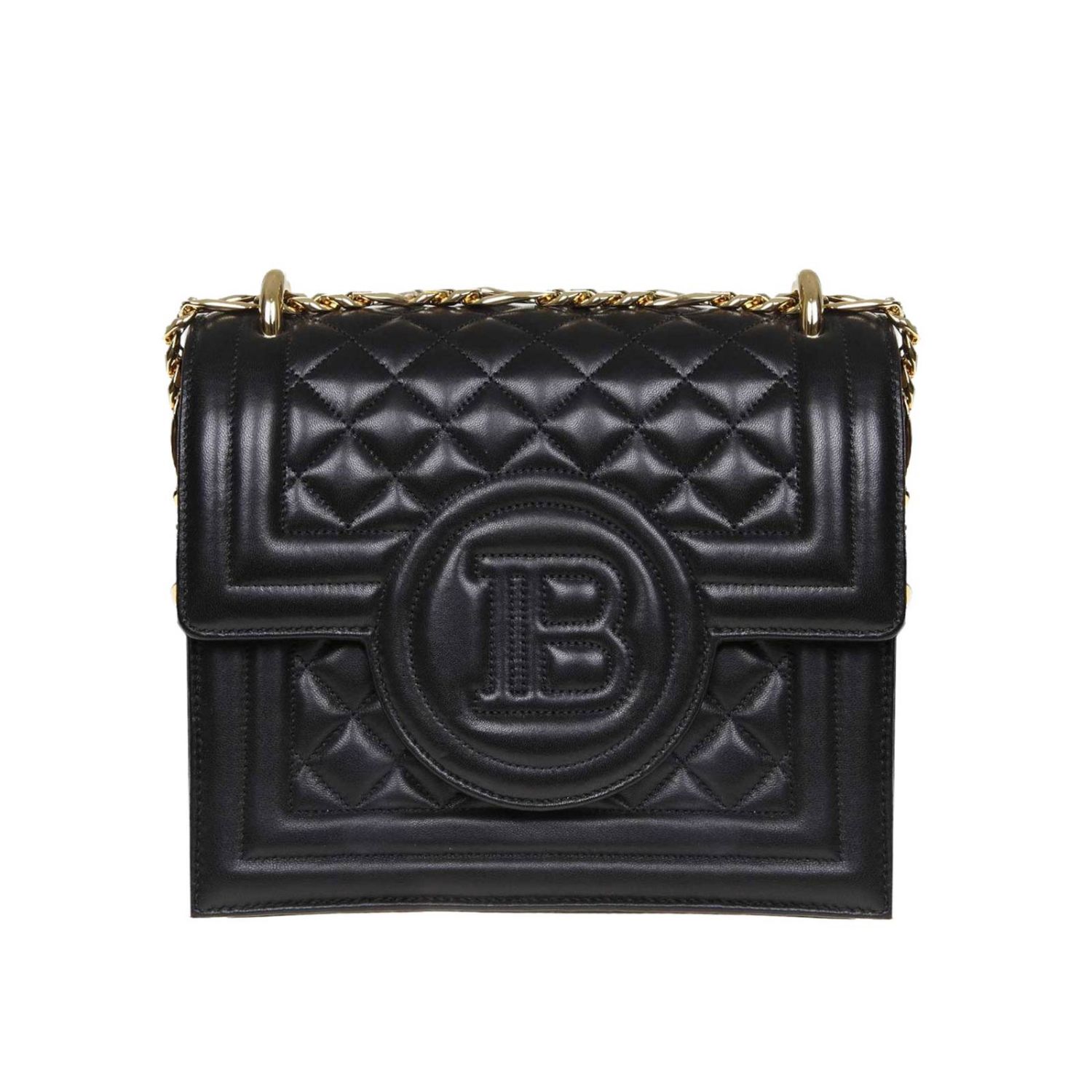 BALMAIN quilted leather shoulder bag with embossed monogram Black Balmain mini bag