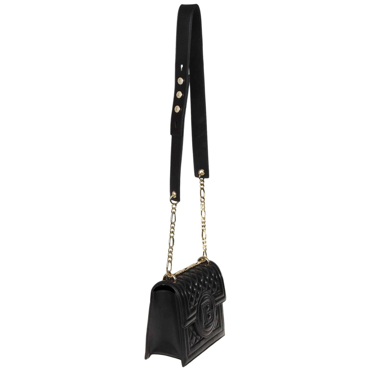 BALMAIN quilted leather shoulder bag with embossed monogram Black