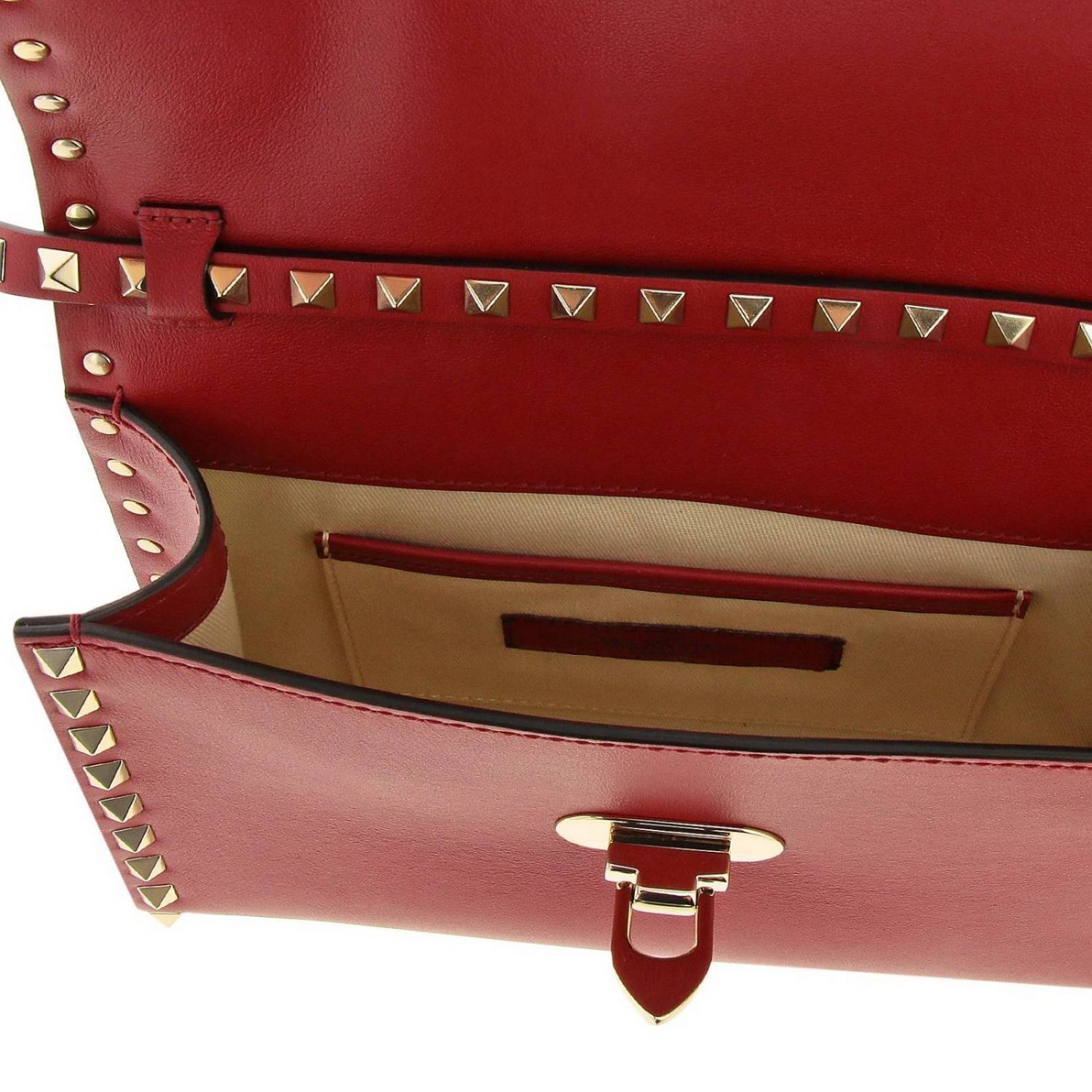 VALENTINO GARAVANI: Rockstud bag in genuine leather with metal hook and ...