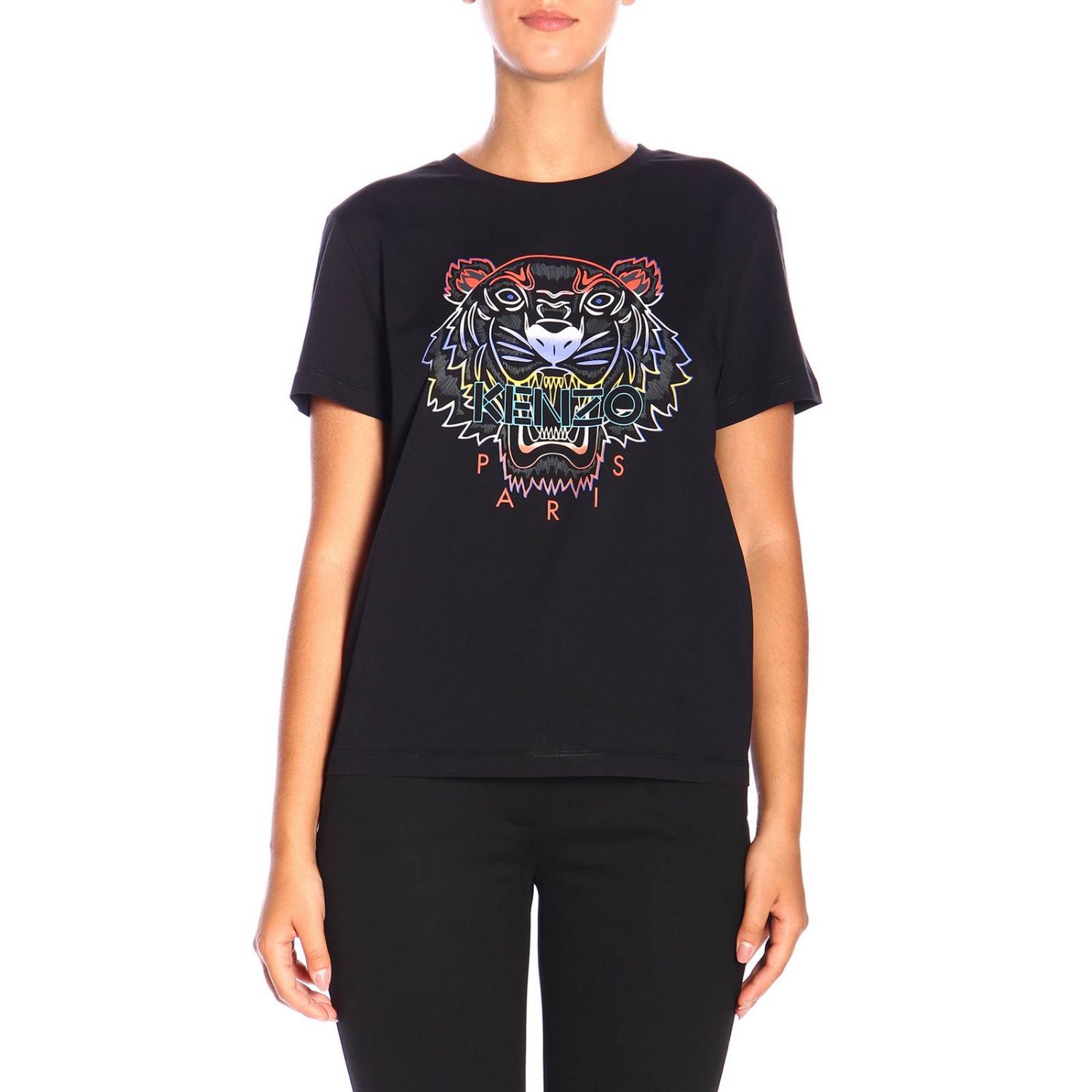Outlet de Kenzo: Camiseta de manga corta con logo de Paris Tiger, Negro | Camiseta Kenzo F962TS8134YE en línea GIGLIO.COM