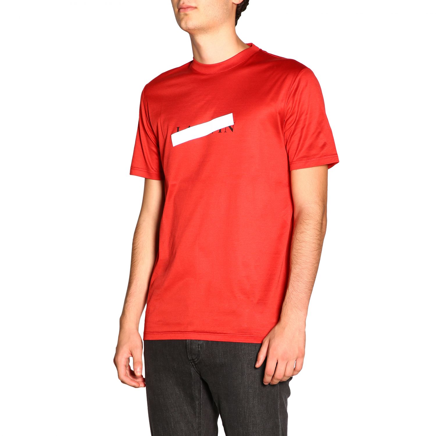 LANVIN: T-shirt a maniche corte con maxi stampa - Rosso | Maglia Lanvin  RMJE0025A19 GIGLIO.COM