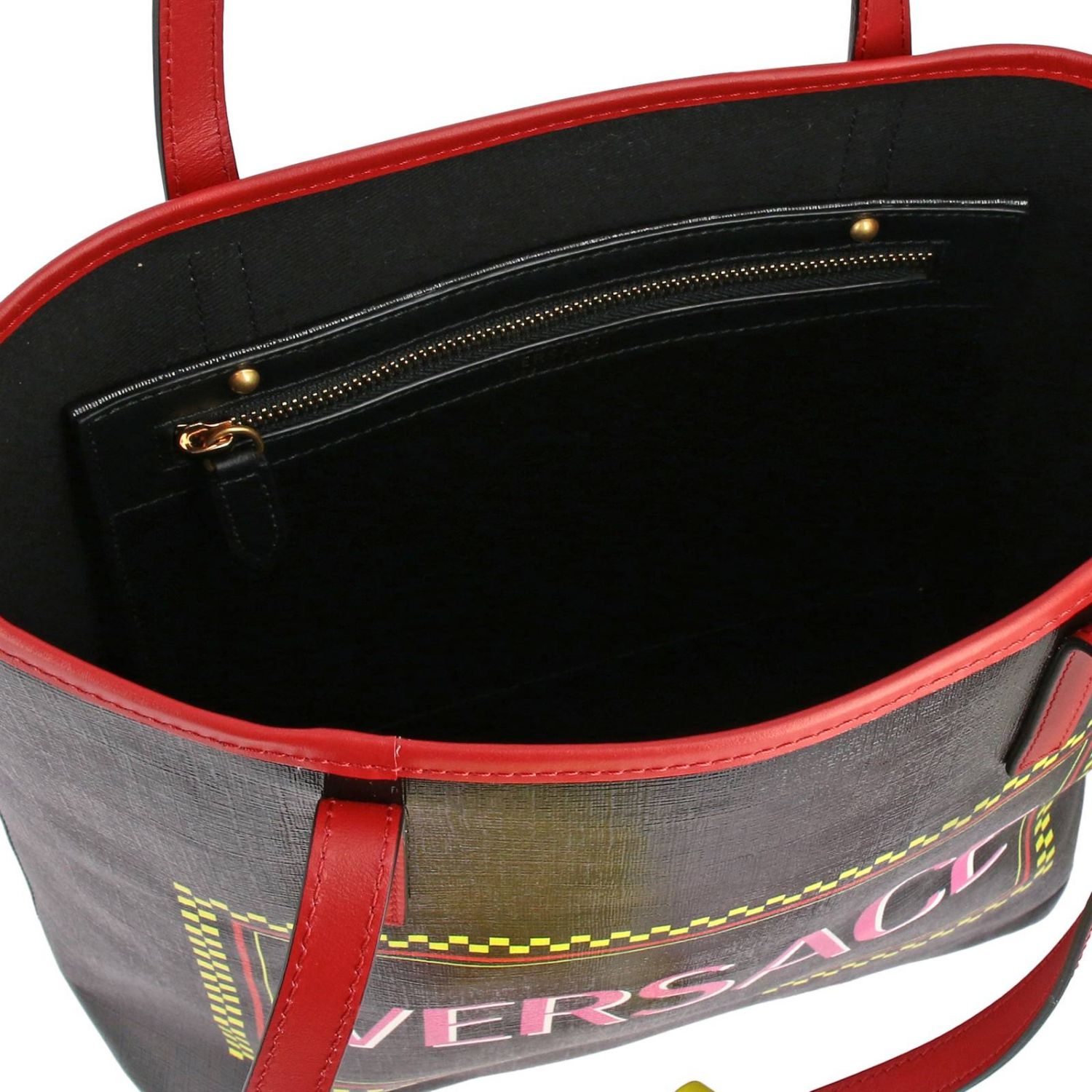 Versace Outlet Vintage 90s bag in leather with logo print Crossbody Bags Versace Women Black