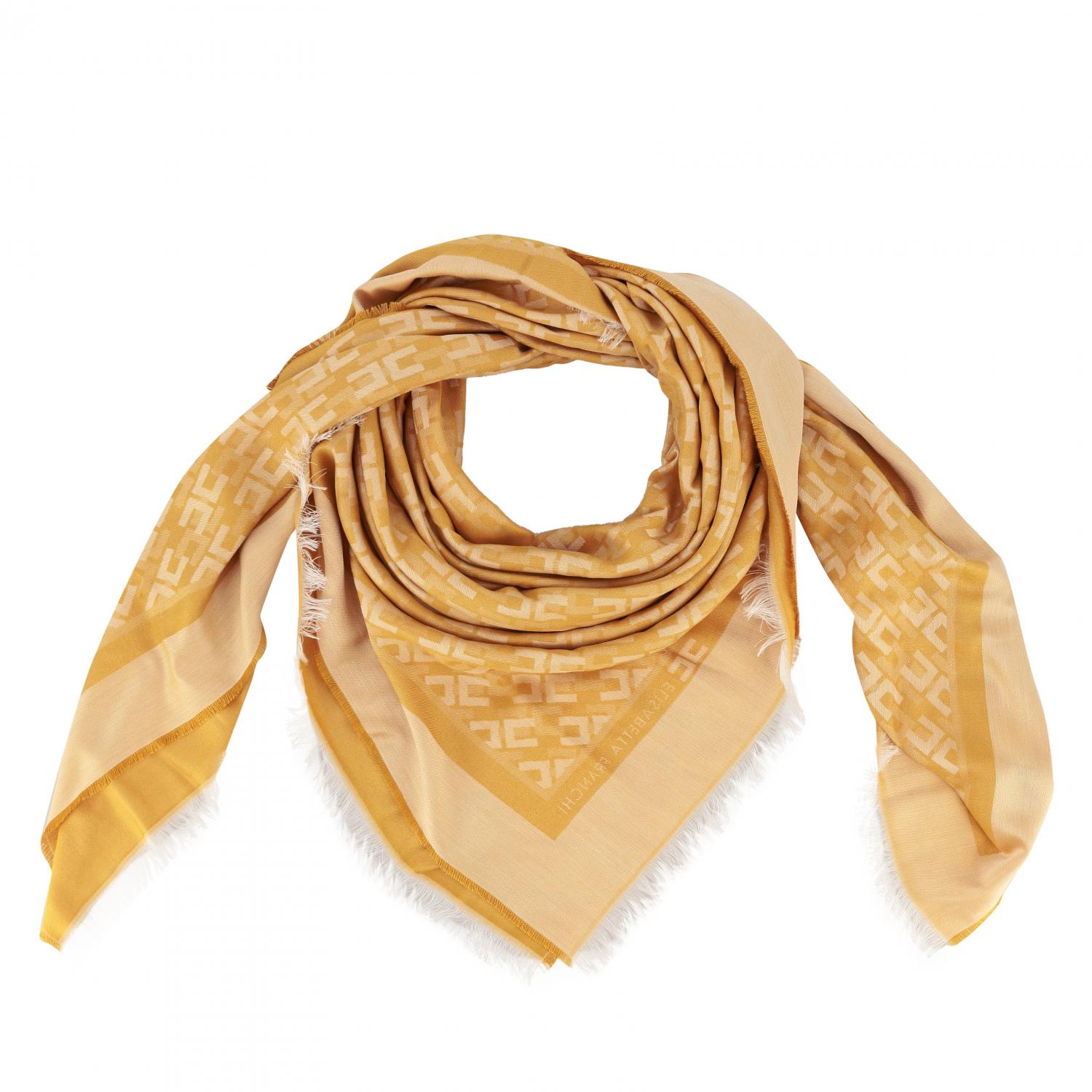 Elisabetta Franchi Outlet: Sciarpa large basic in viscosa e modal con  monogramma - Senape | Sciarpa Elisabetta Franchi SC05F 96E2 GIGLIO.COM