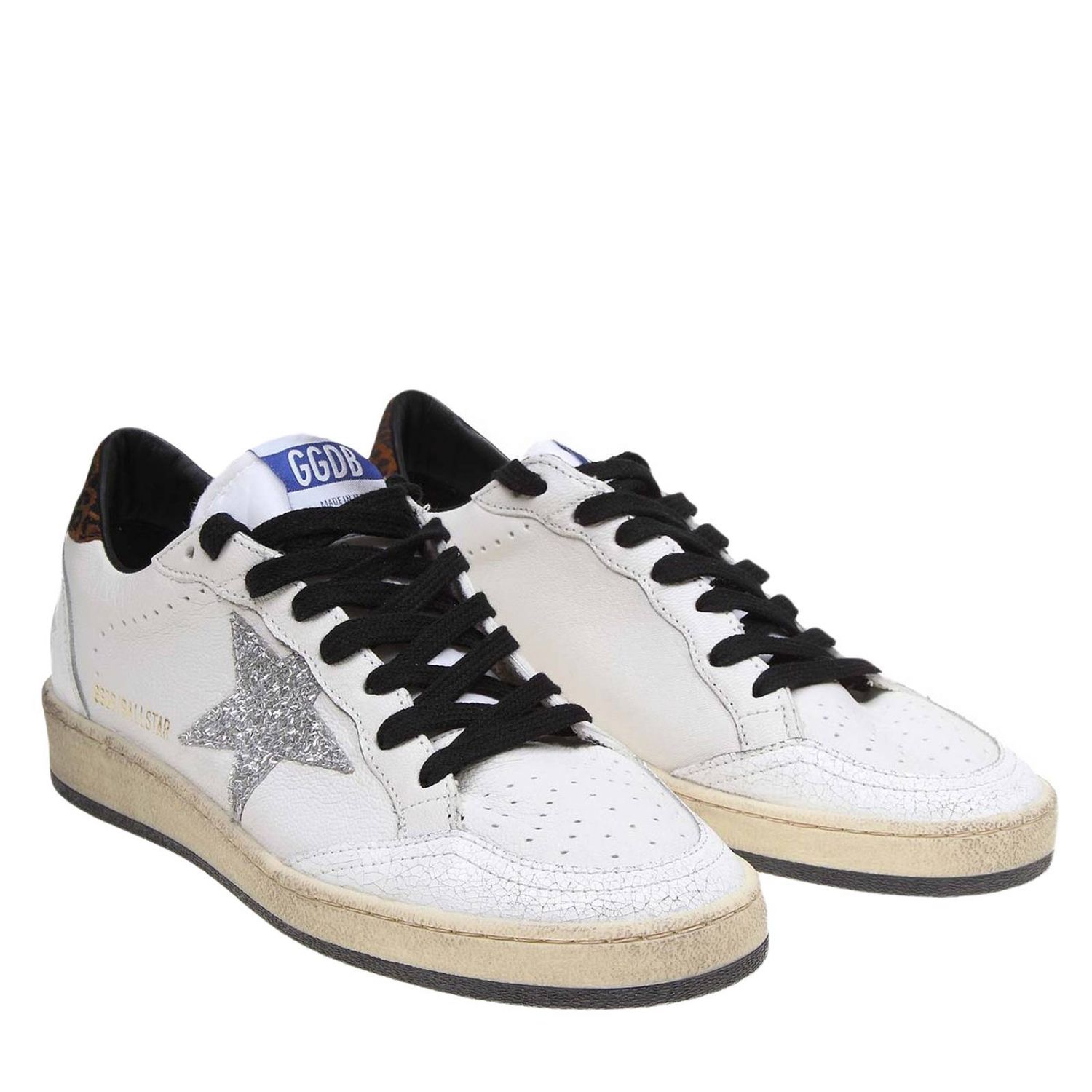 Golden Goose Outlet: Ball Star sneakers in genuine leather with glitter ...