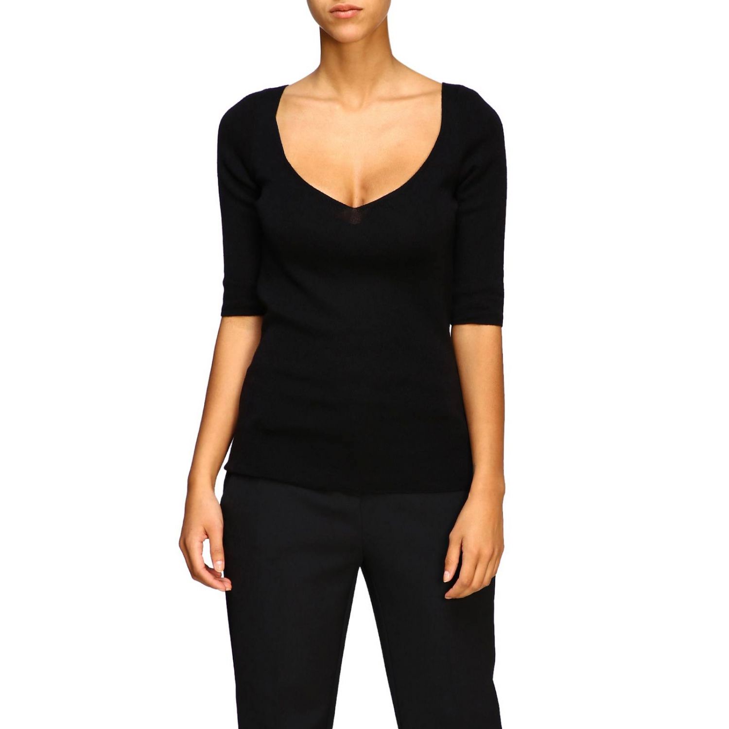 PRADA: basic shirt with short sleeves - Black | Prada sweater P24R0L ...