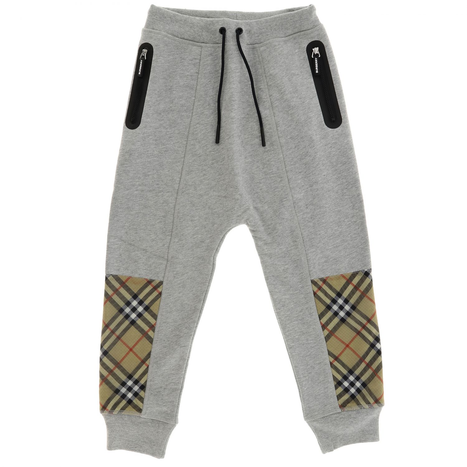 Burberry Outlet: Jogging trousers with check patches - Grey | Burberry  pants 8017382 online on 