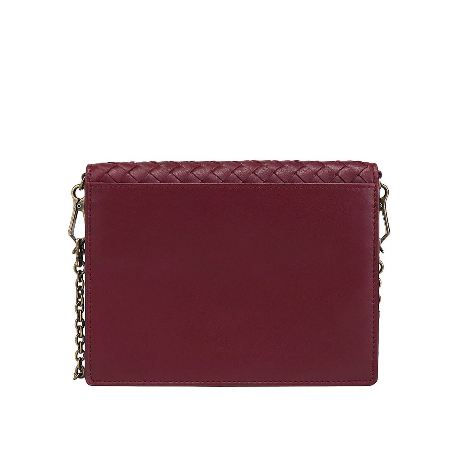 Red Bottega Veneta Intrecciato Wallet On Chain Crossbody Bag