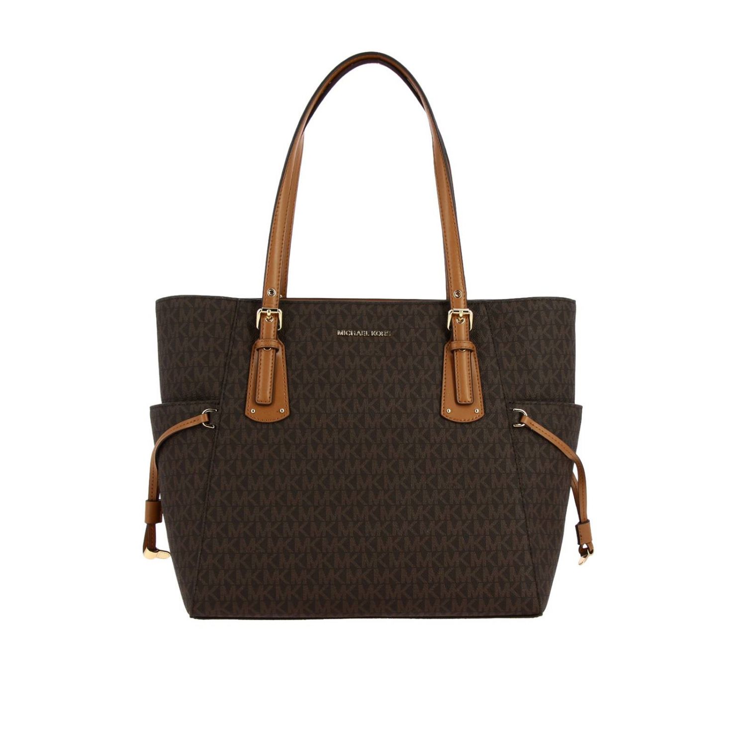 Michael Michael Kors Outlet: Voyager bag in leather with MK all over ...