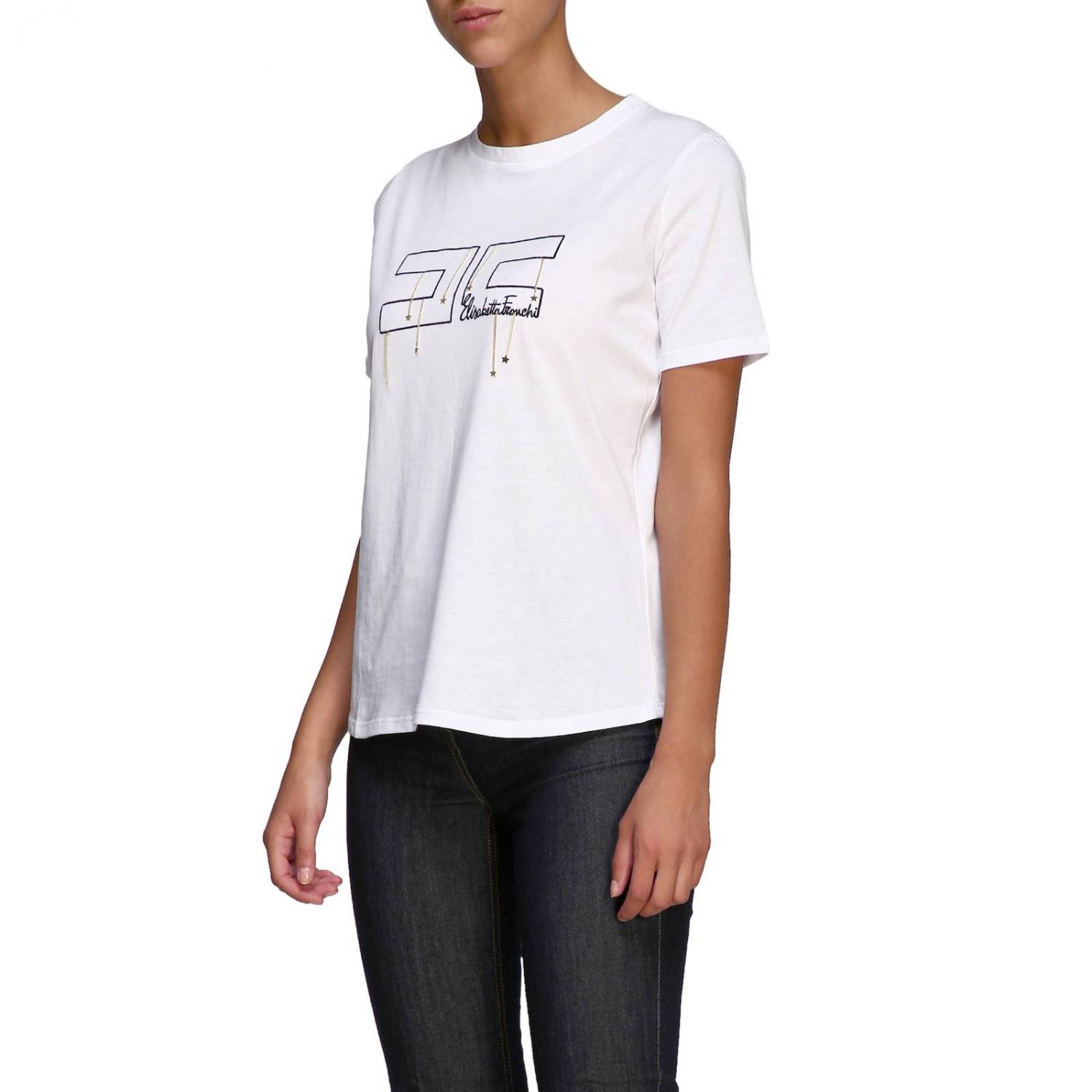 ELISABETTA FRANCHI: T-shirt a maniche corte con logo - Bianco | T-Shirt Elisabetta  Franchi MA134 96E2 GIGLIO.COM