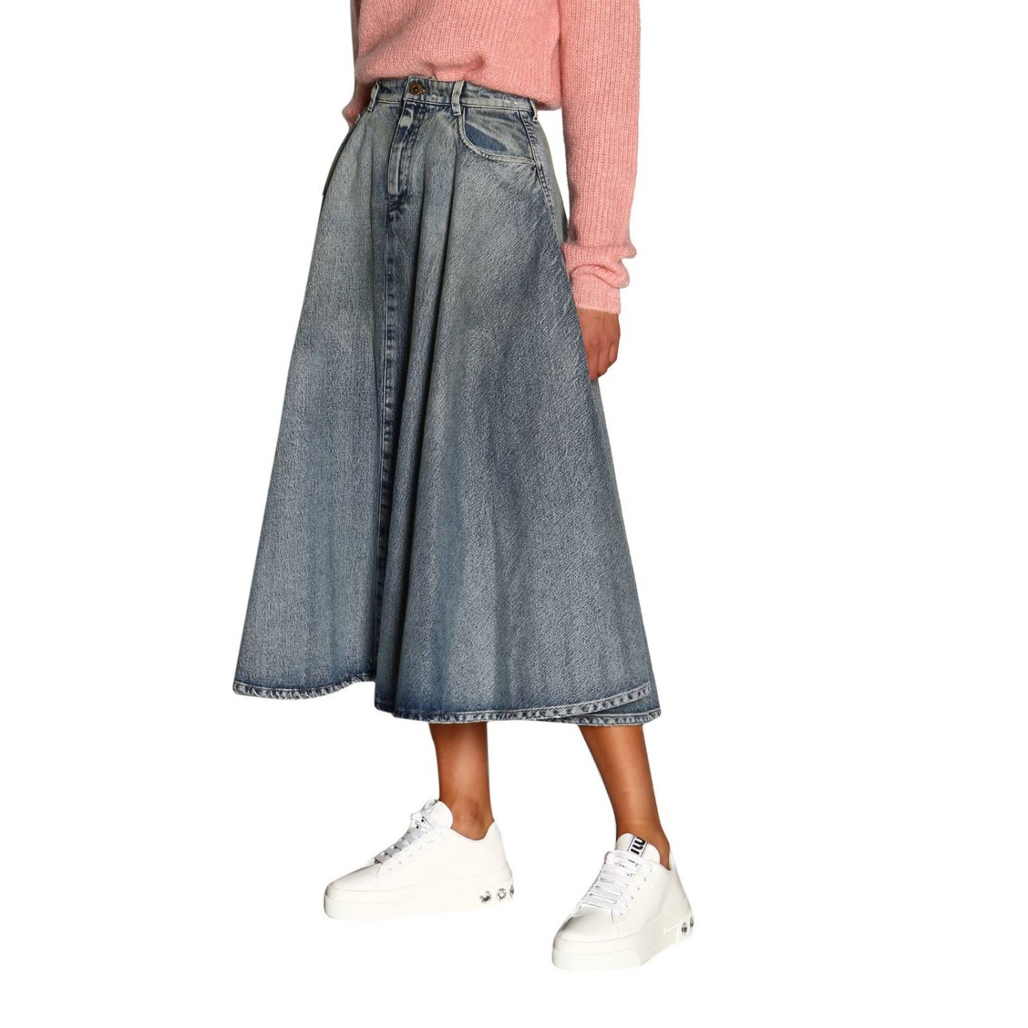 wide denim skirt