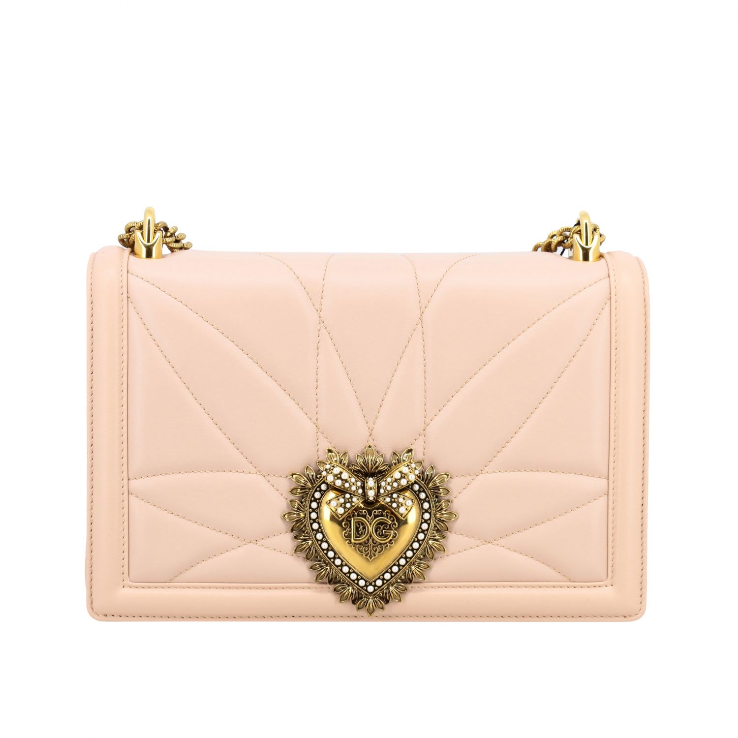 Dolce & Gabbana Outlet: Devotion leather bag with maxi heart - Blush ...