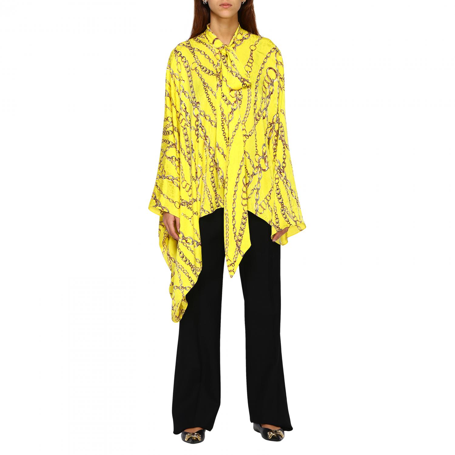 Camicia Balenciaga over in seta con catene all over e collo a foulard