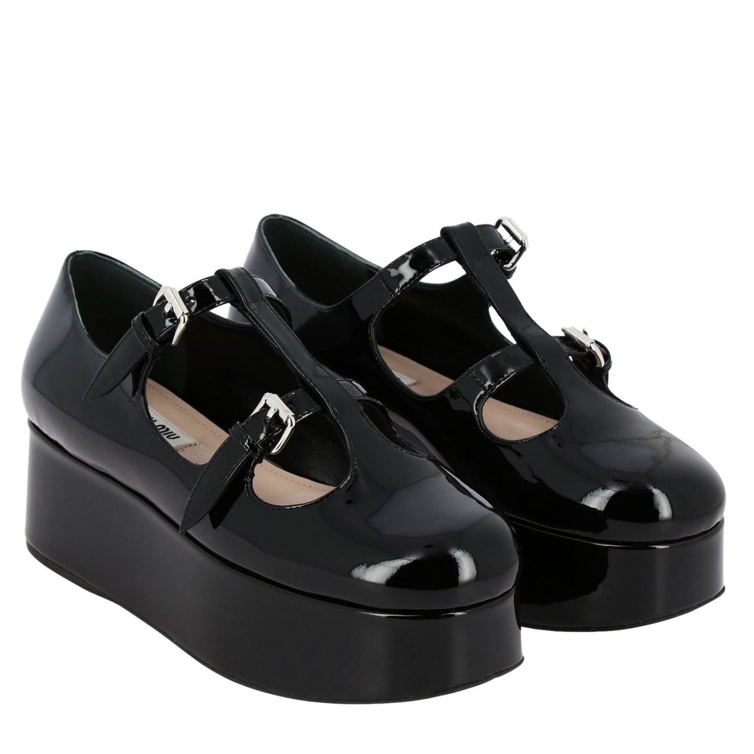 Wedge shoes Miu Miu: Miu Miu platform ballet flats in patent leather black 2