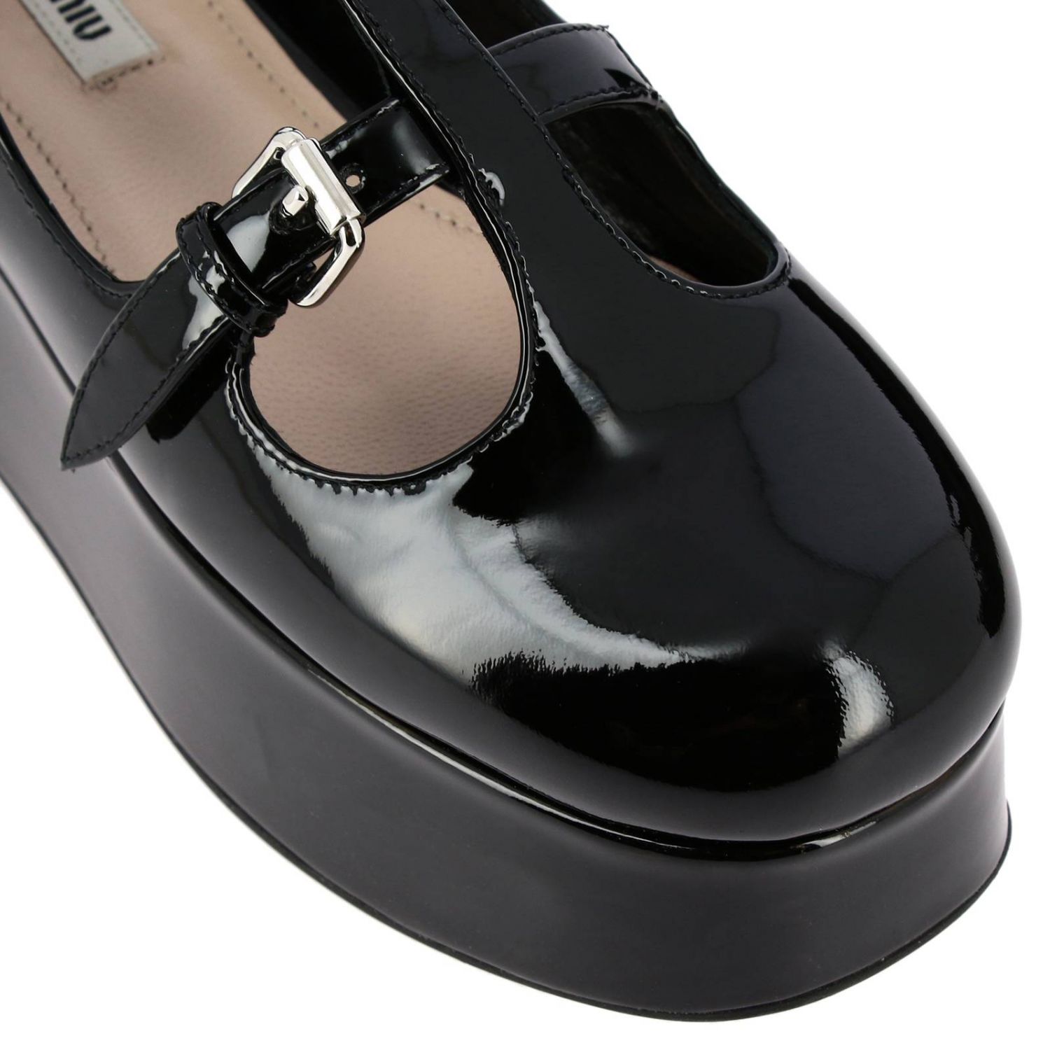 Wedge shoes Miu Miu: Miu Miu platform ballet flats in patent leather black 3