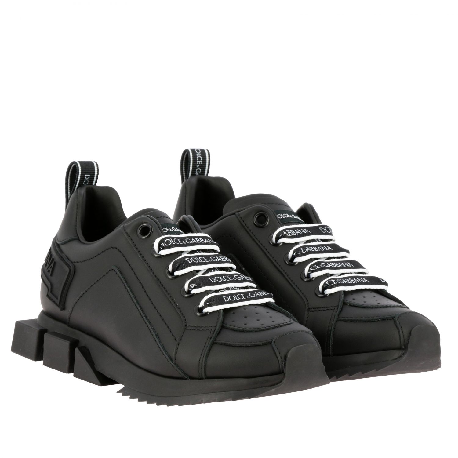 Dolce \u0026 Gabbana Outlet: Sneakers stringata in pelle con logo - Nero | Scarpe  Dolce \u0026 Gabbana DA0711 A3444 GIGLIO.COM