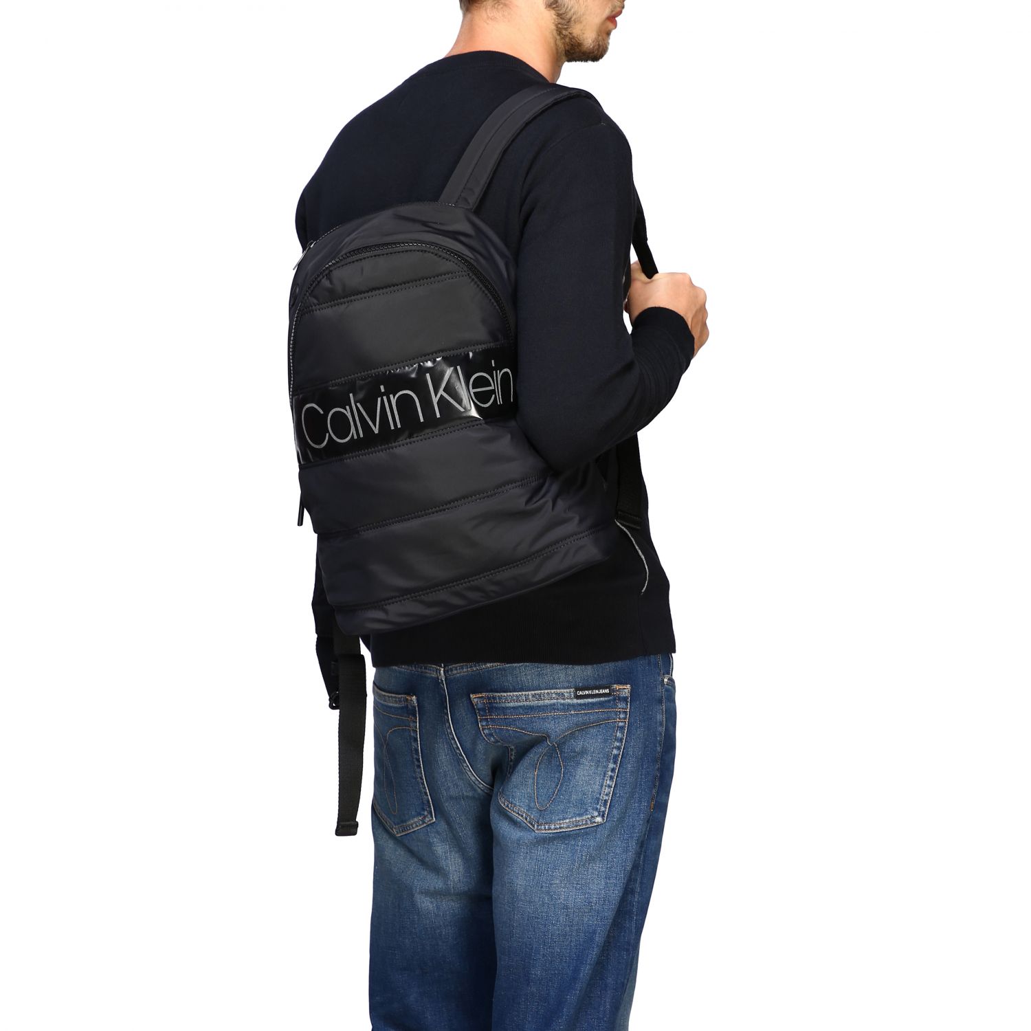 Calvin Klein Outlet nylon backpack with toneontone maxi logo