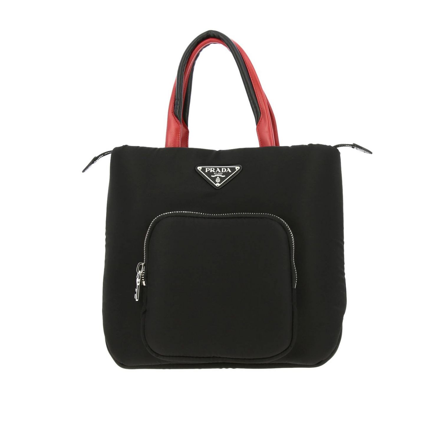 PRADA: bag with full zip in nylon with triangular logo and shoulder ...