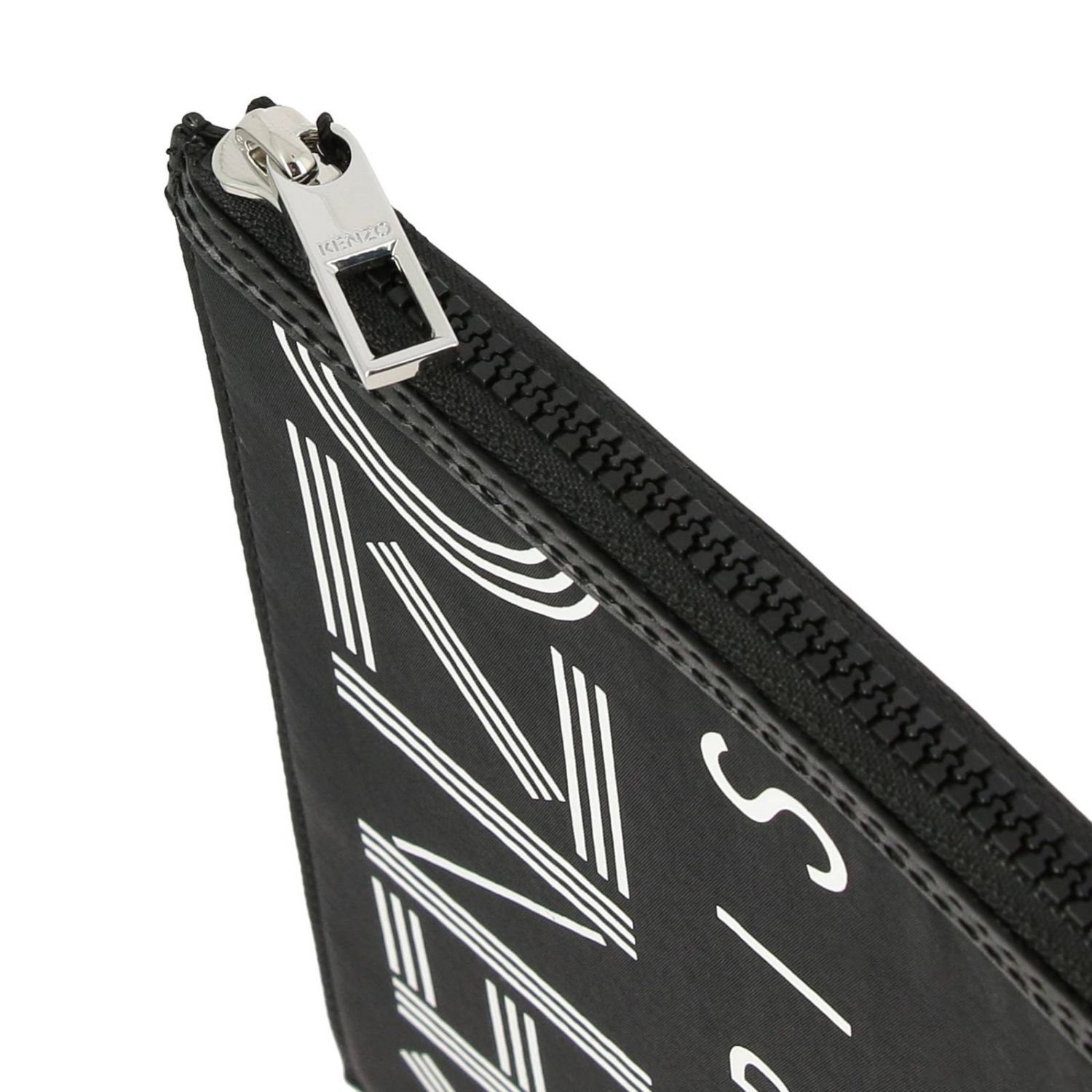 KENZO Flat leather clutch bag with Paris maxi logo Black Pocket