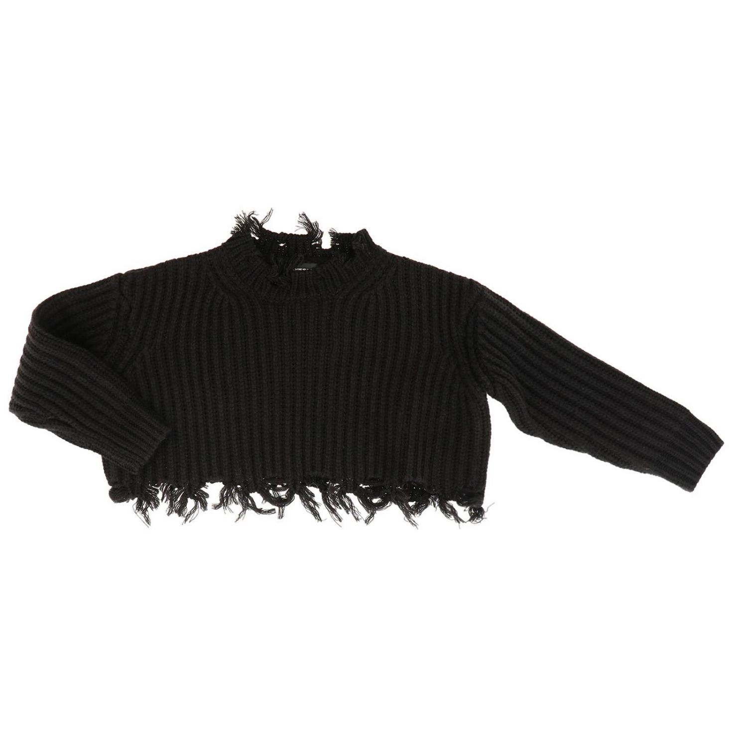 Diesel Outlet: cropped pullover with fringed edges - Black | Diesel ...