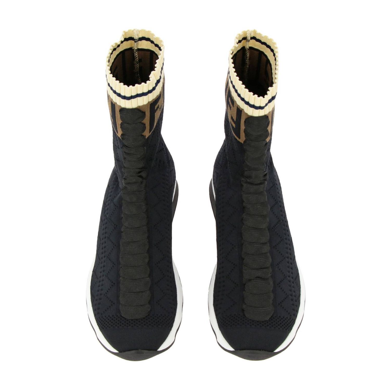 FENDI： FF印花针织鞋面运动袜鞋- 黑色| Fendi运动鞋8T6515 A3GZ在线就 