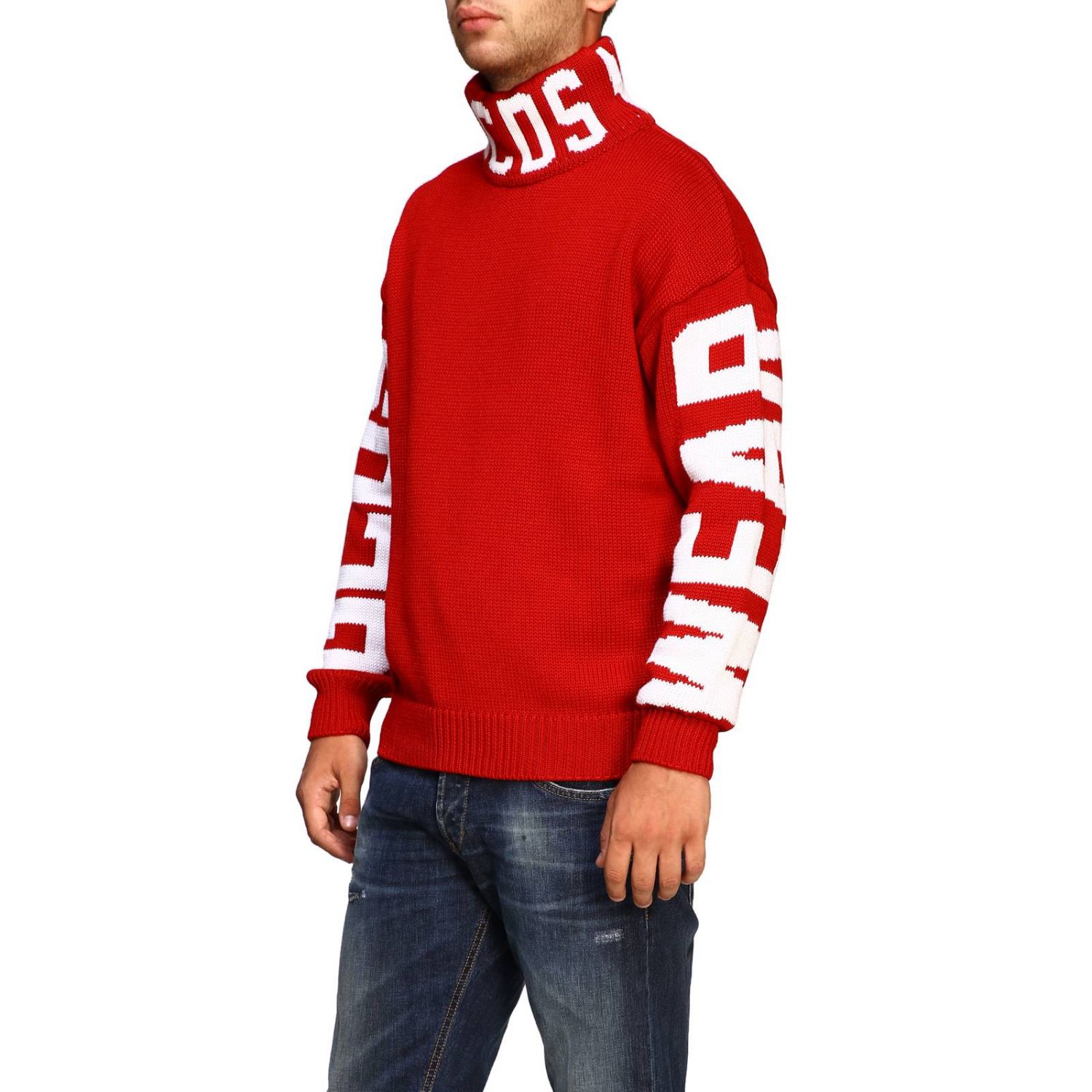 Gcds Outlet: Pullover a collo alto con logo - Rosso | Maglia Gcds  FW20M020056 GIGLIO.COM