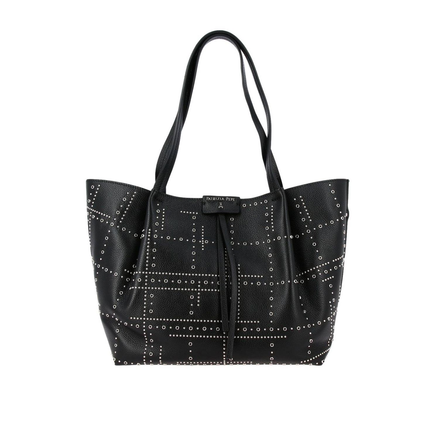 Patrizia Pepe Outlet: bag in hammered leather with micro studs - Black ...