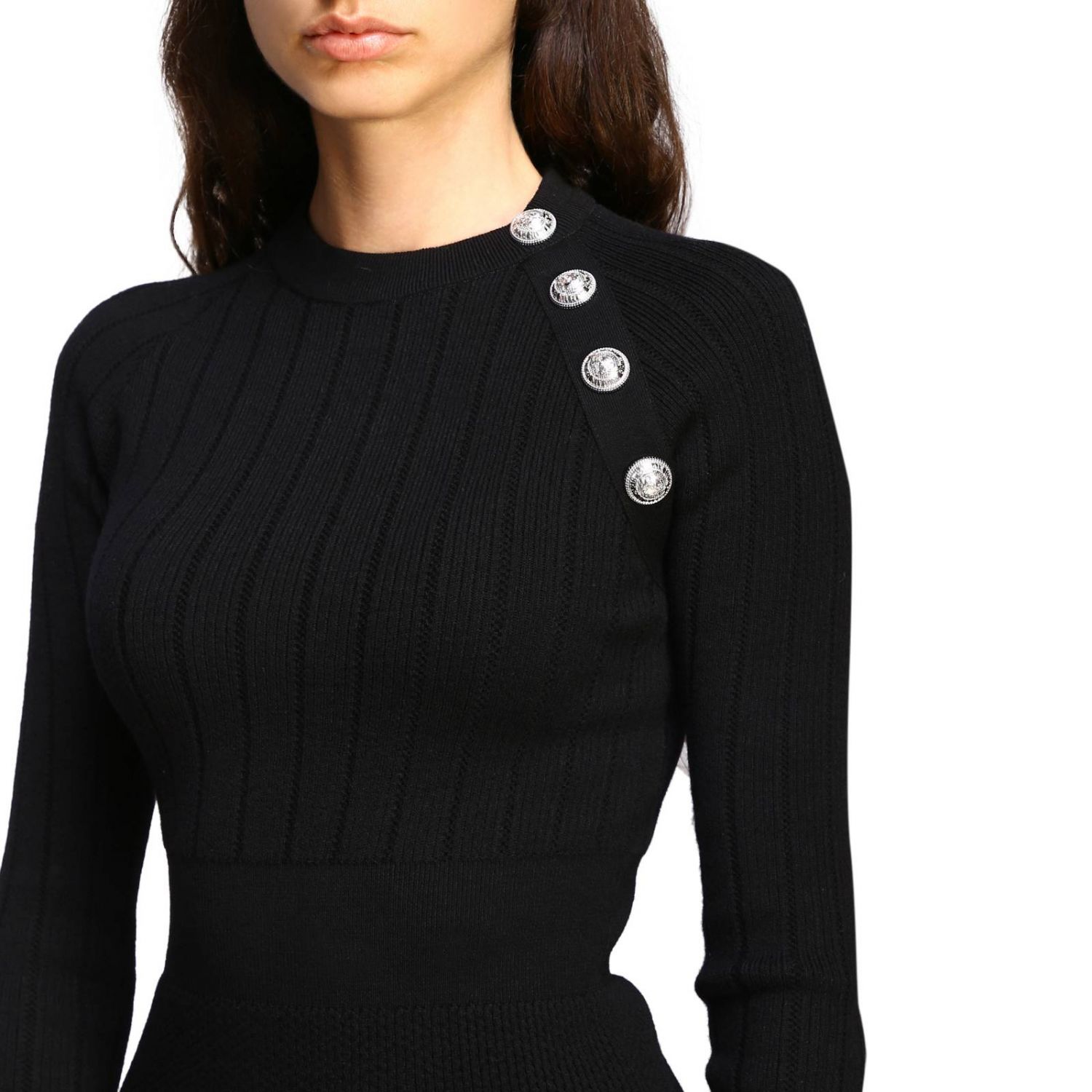 Typisk Underlegen skibsbygning BALMAIN: knit dress with jewel buttons | Dress Balmain Women Black | Dress  Balmain SF26263K488 GIGLIO.COM
