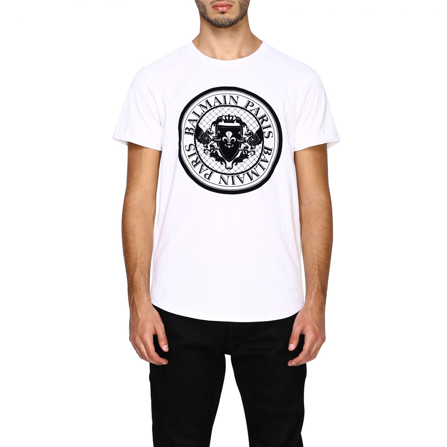 BALMAIN: short-sleeved T-shirt with maxi logo | T-Shirt Balmain Men ...