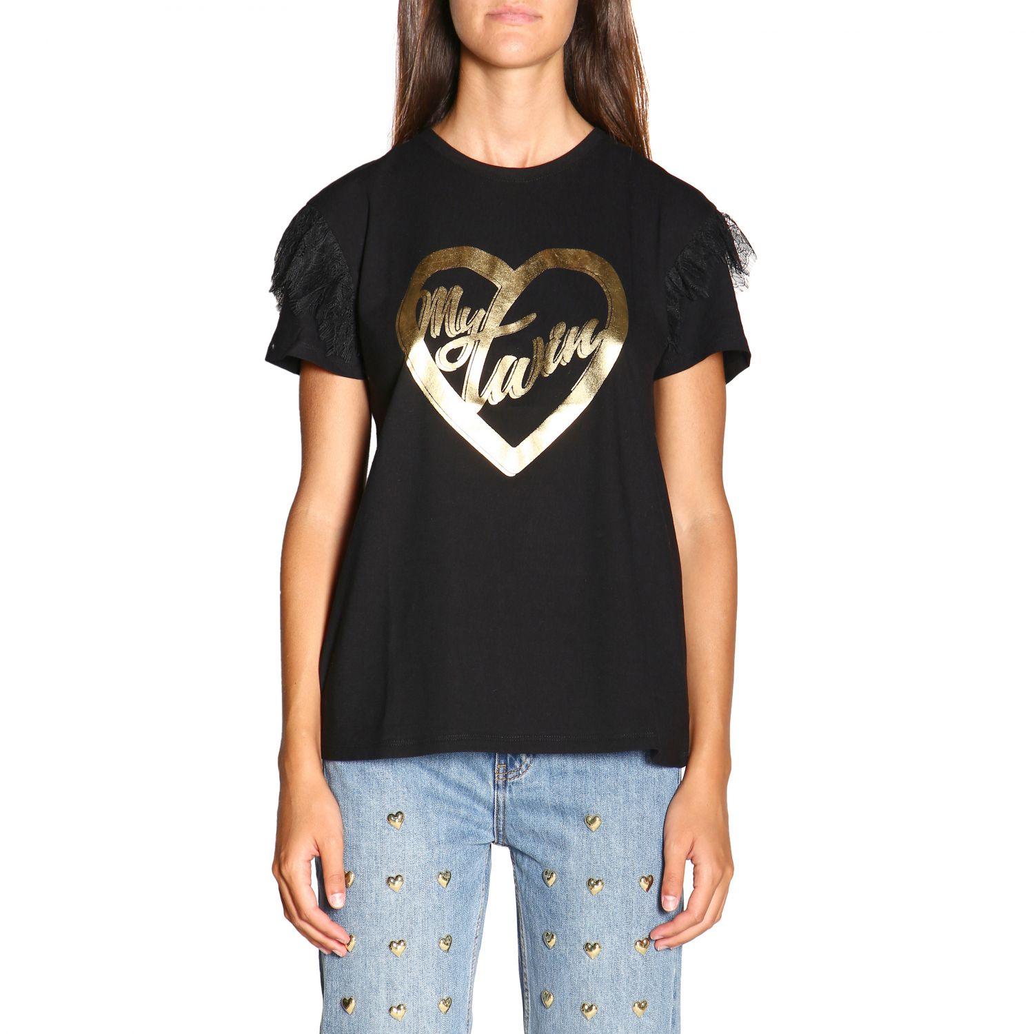 T-Shirt Twinset Milano - Nero, Cotone, Mezza Manica, Girocollo, Made In Italy