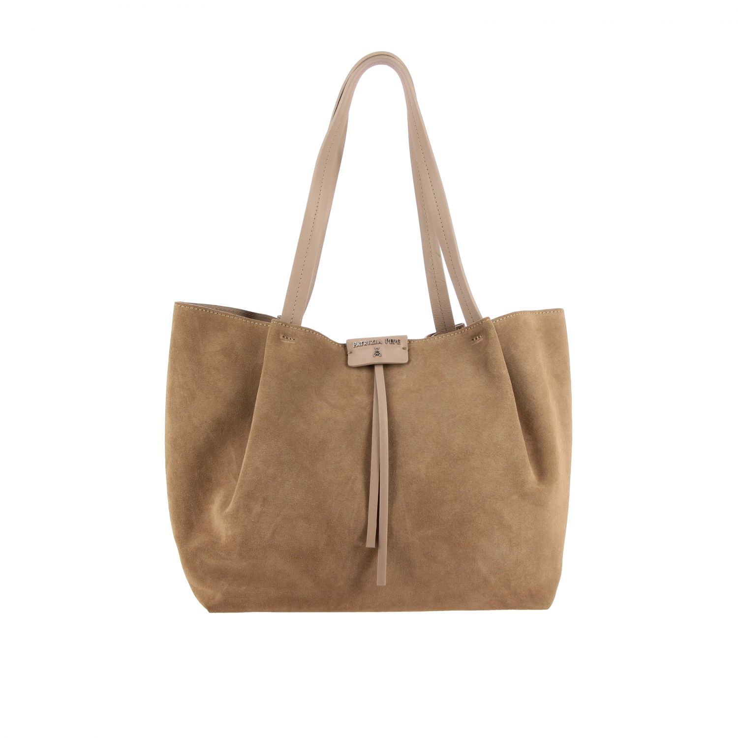 Patrizia Pepe Outlet: suede bag with logo and internal clutch - Dove ...