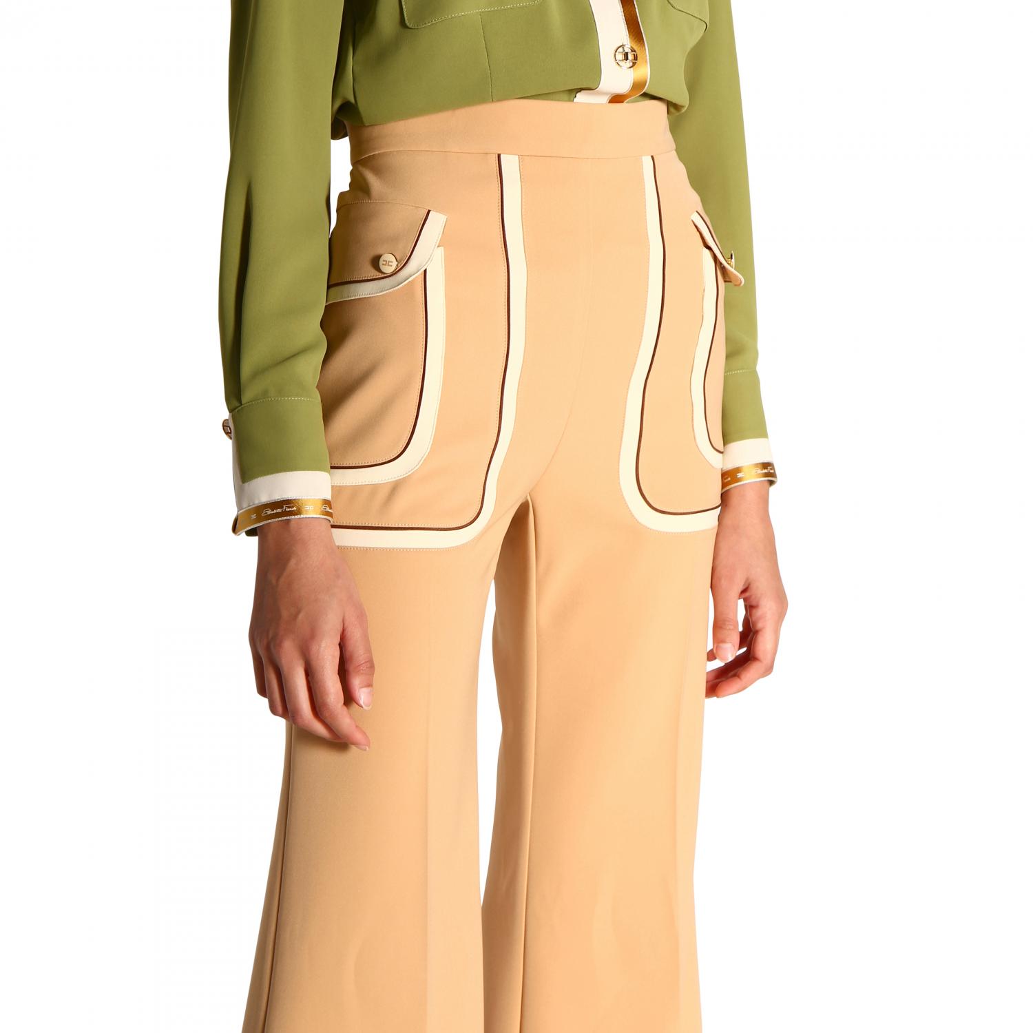 Elisabetta Franchi Outlet: Pantalone a vita alta con tasche e bordi a  contrasto - Cammello | Pantalone Elisabetta Franchi PA035 97E2 GIGLIO.COM