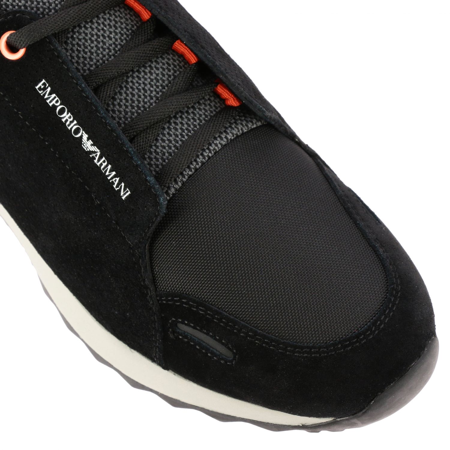 emporio armani leather sneakers with knit inserts