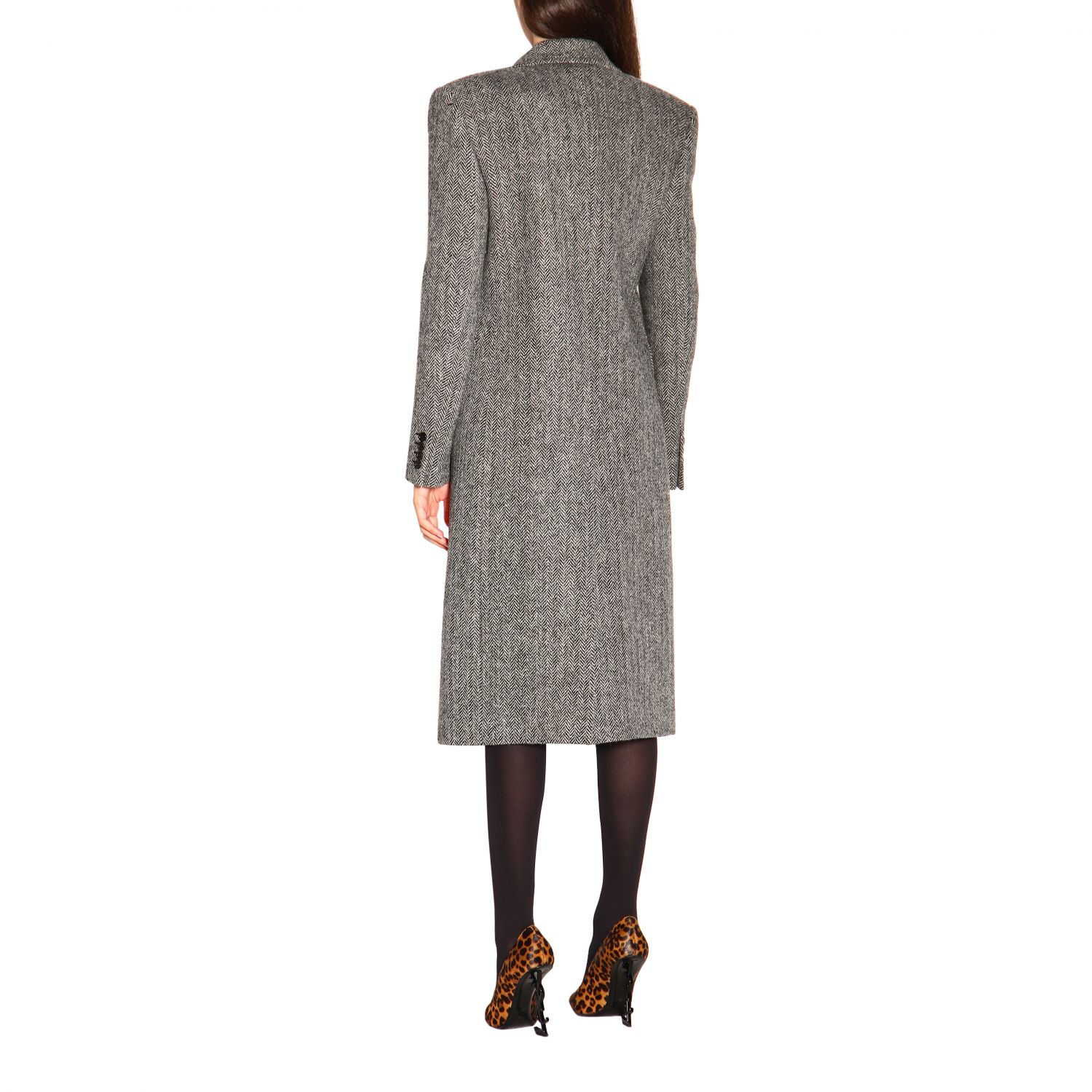 SAINT LAURENT: Coat women - Grey | Coat Saint Laurent 588359 Y943J ...