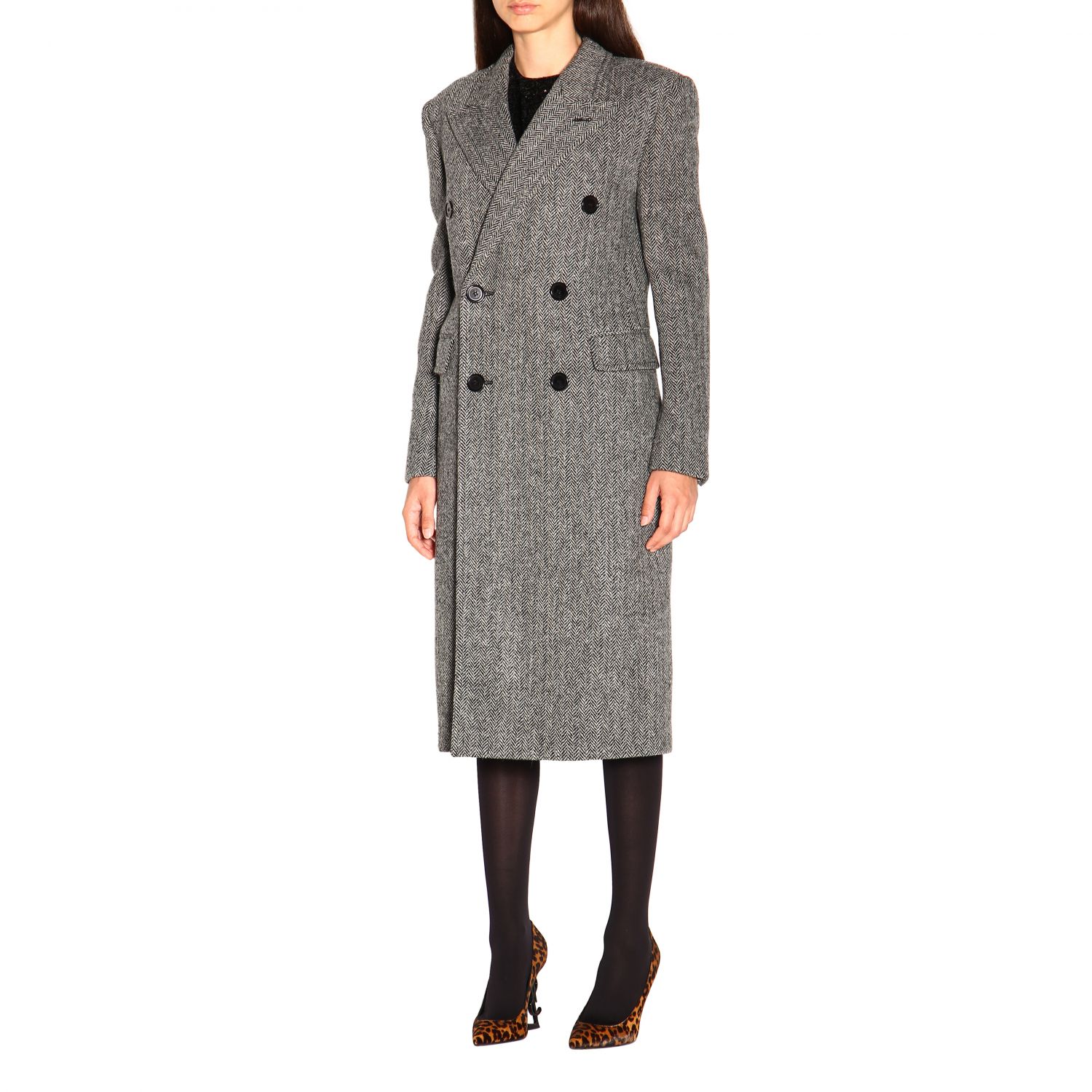 SAINT LAURENT: Coat women - Grey | Coat Saint Laurent 588359 Y943J ...