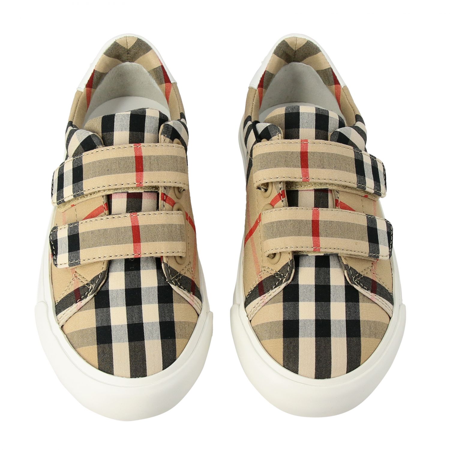 BURBERRY: sneakers in check fabric with double buckle | Shoes Burberry ...