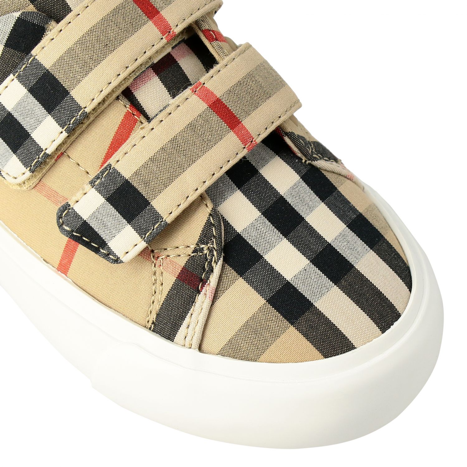 BURBERRY: sneakers in check fabric with double buckle | Shoes Burberry ...
