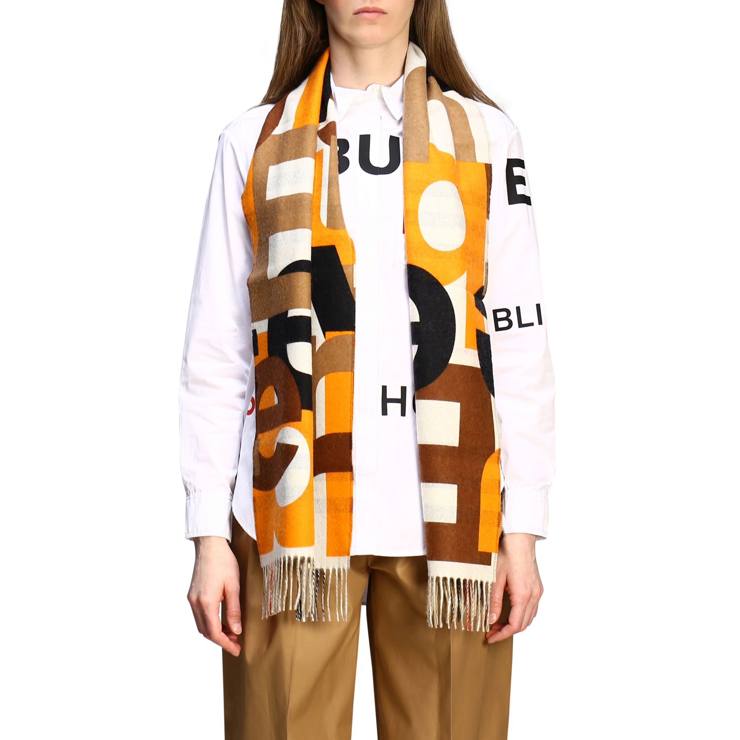 Burberry Outlet women scarf Brown Burberry scarf 8024470 online on