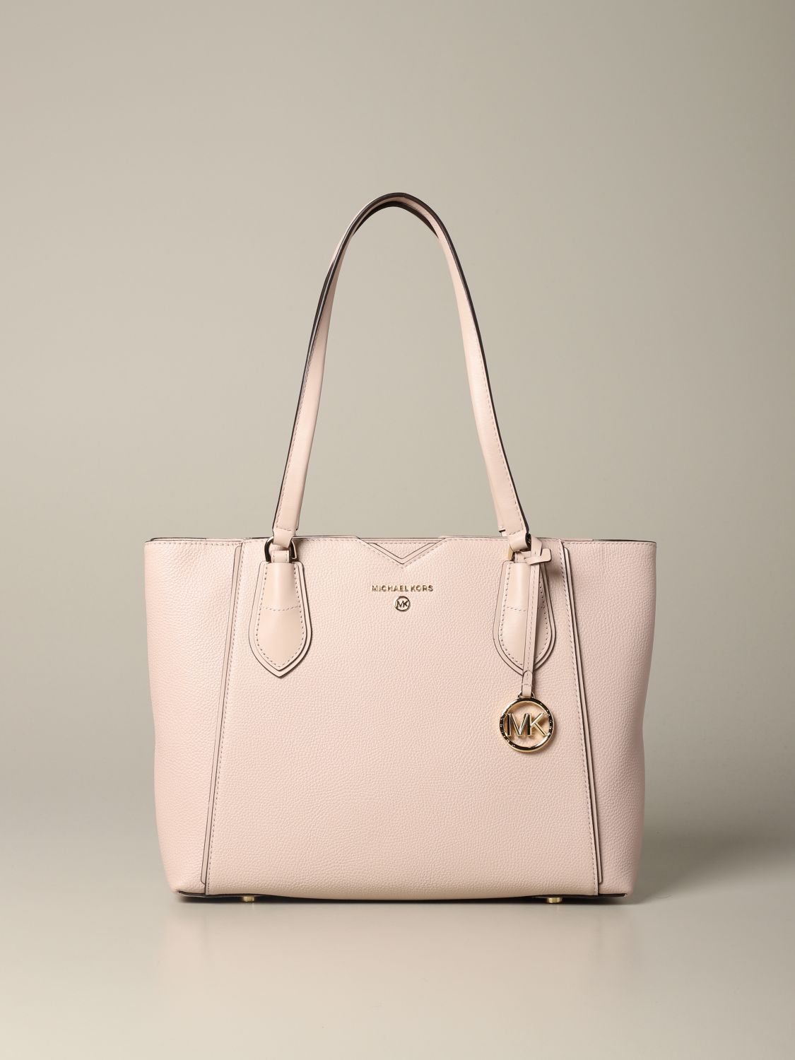 Michael Kors Outlet: Mae Michael bag in textured leather with logo - Pink | Michael  Kors tote bags 30H9GM5T2L online on 
