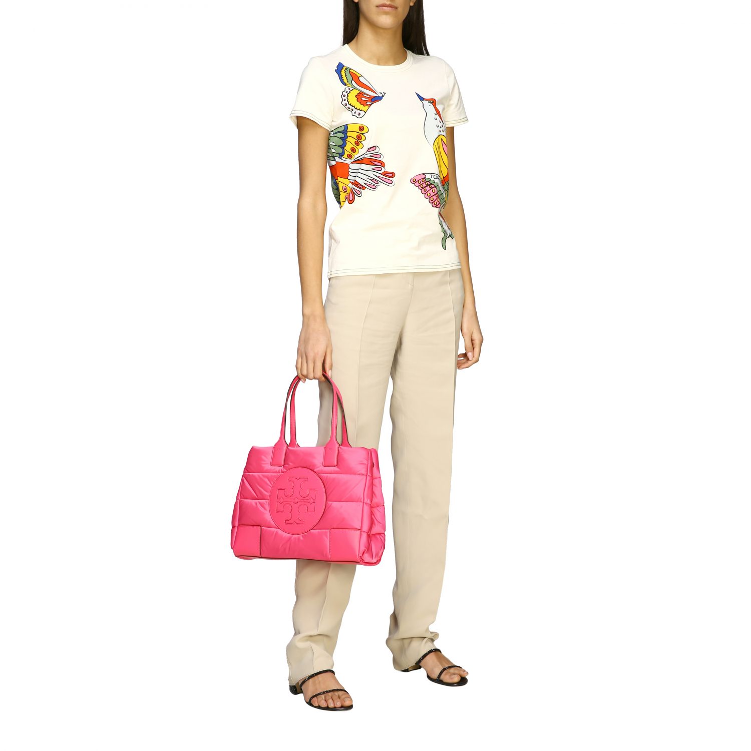 TORY BURCH: Ella mini puffer bag in padded nylon - Pink | Tory Burch tote  bags 60983 online on 