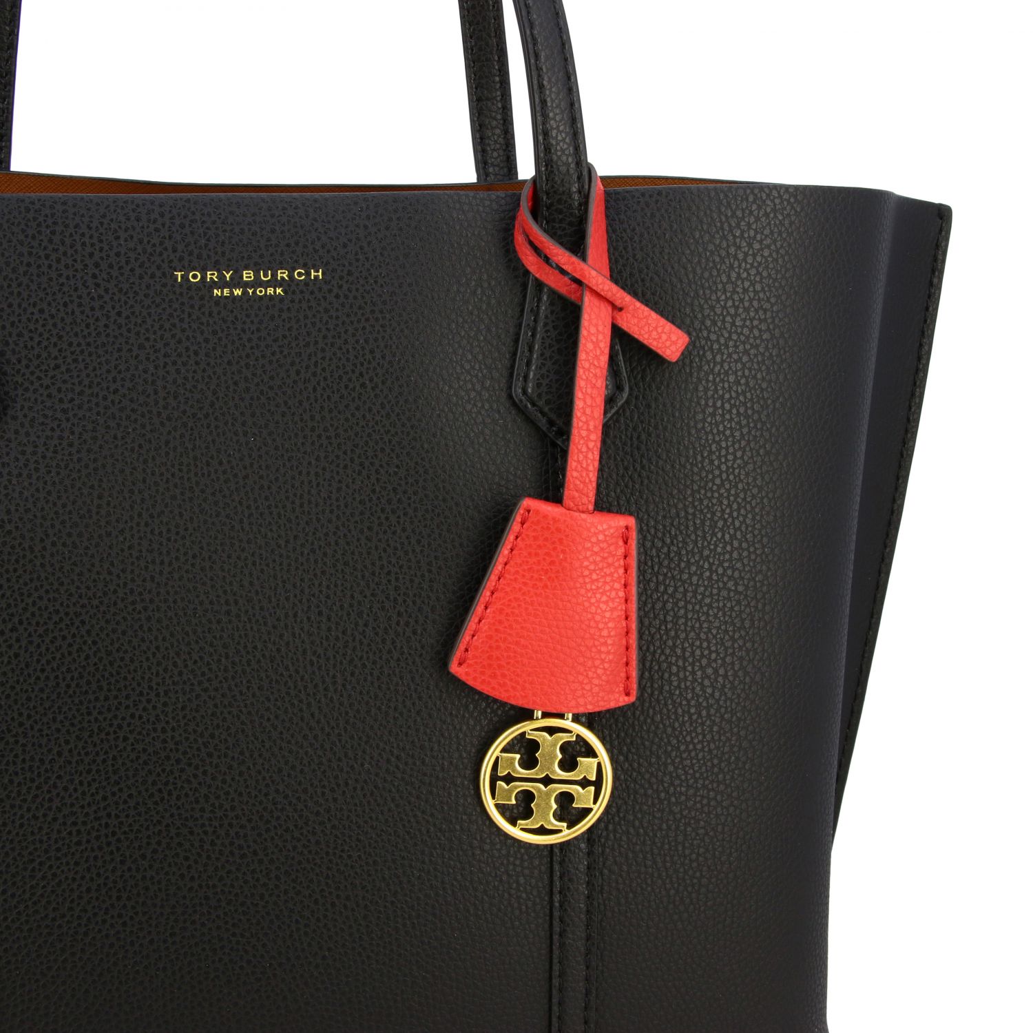 Tory Burch Outlet: Perry tote bag in textured leather - Black | Tote ...
