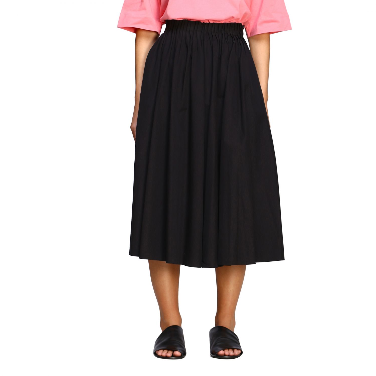 Marni Outlet: Wide midi skirt in cotton - Black | Marni skirt ...